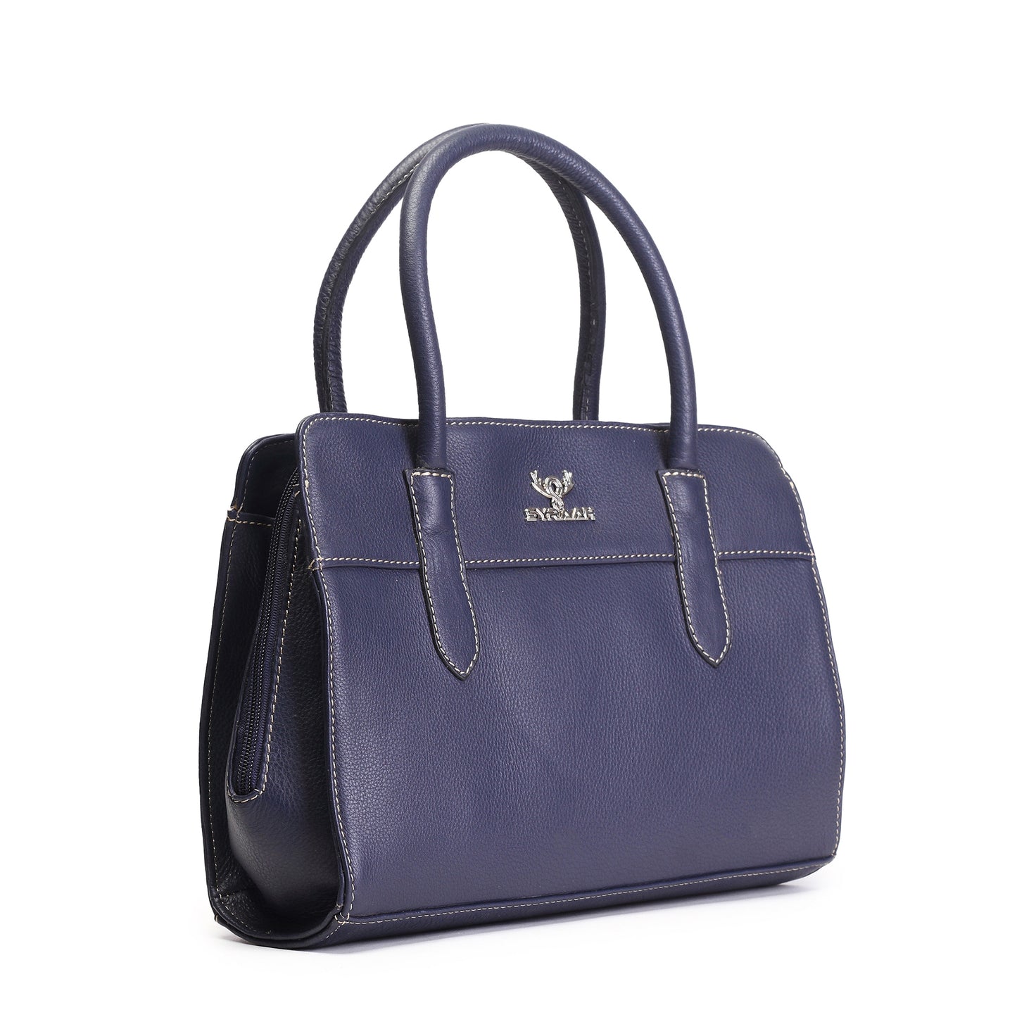 Syraah Navy Blue Full-Grain Leather Executive Handbag
