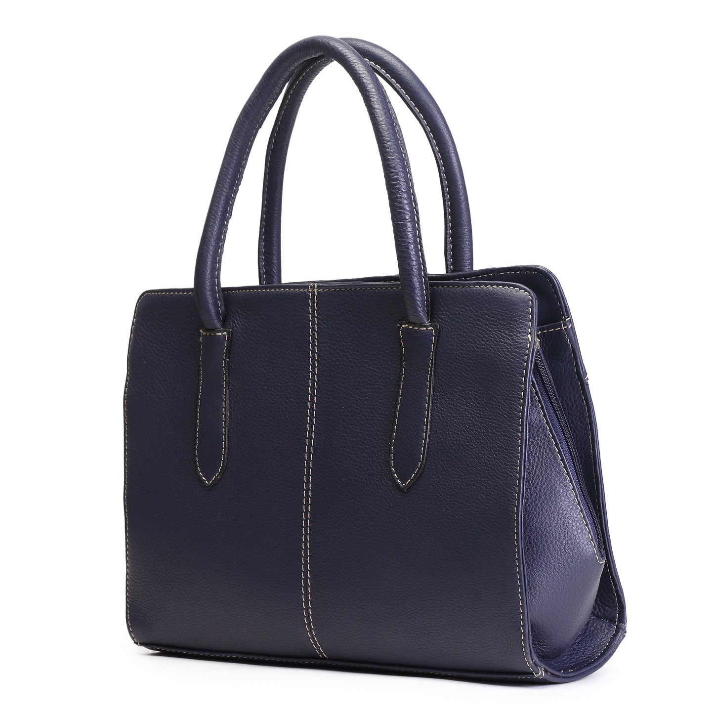 Syraah Navy Blue Full-Grain Leather Executive Handbag