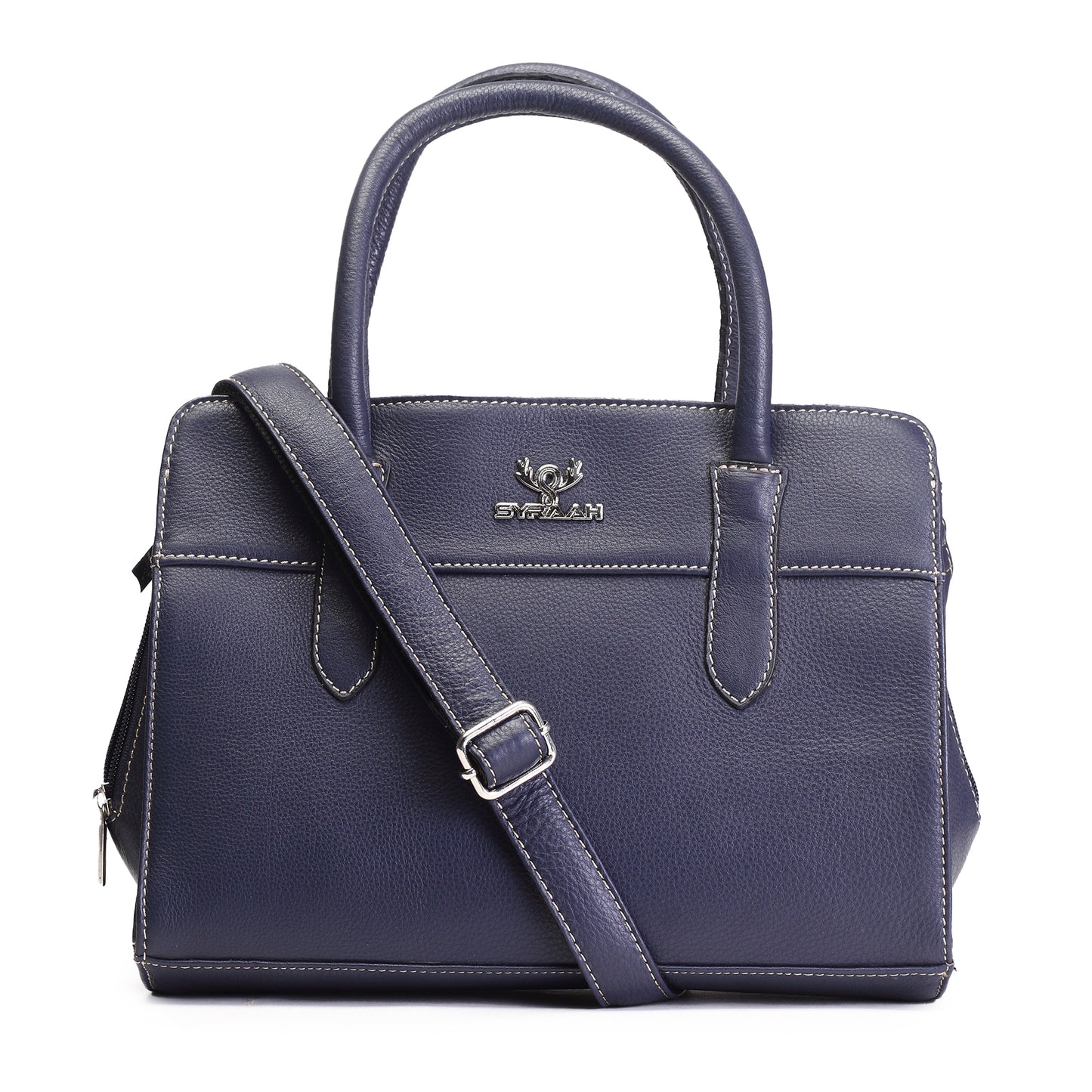 Syraah Navy Blue Full-Grain Leather Executive Handbag