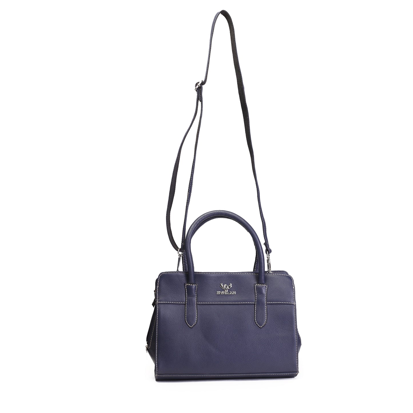 Syraah Navy Blue Full-Grain Leather Executive Handbag