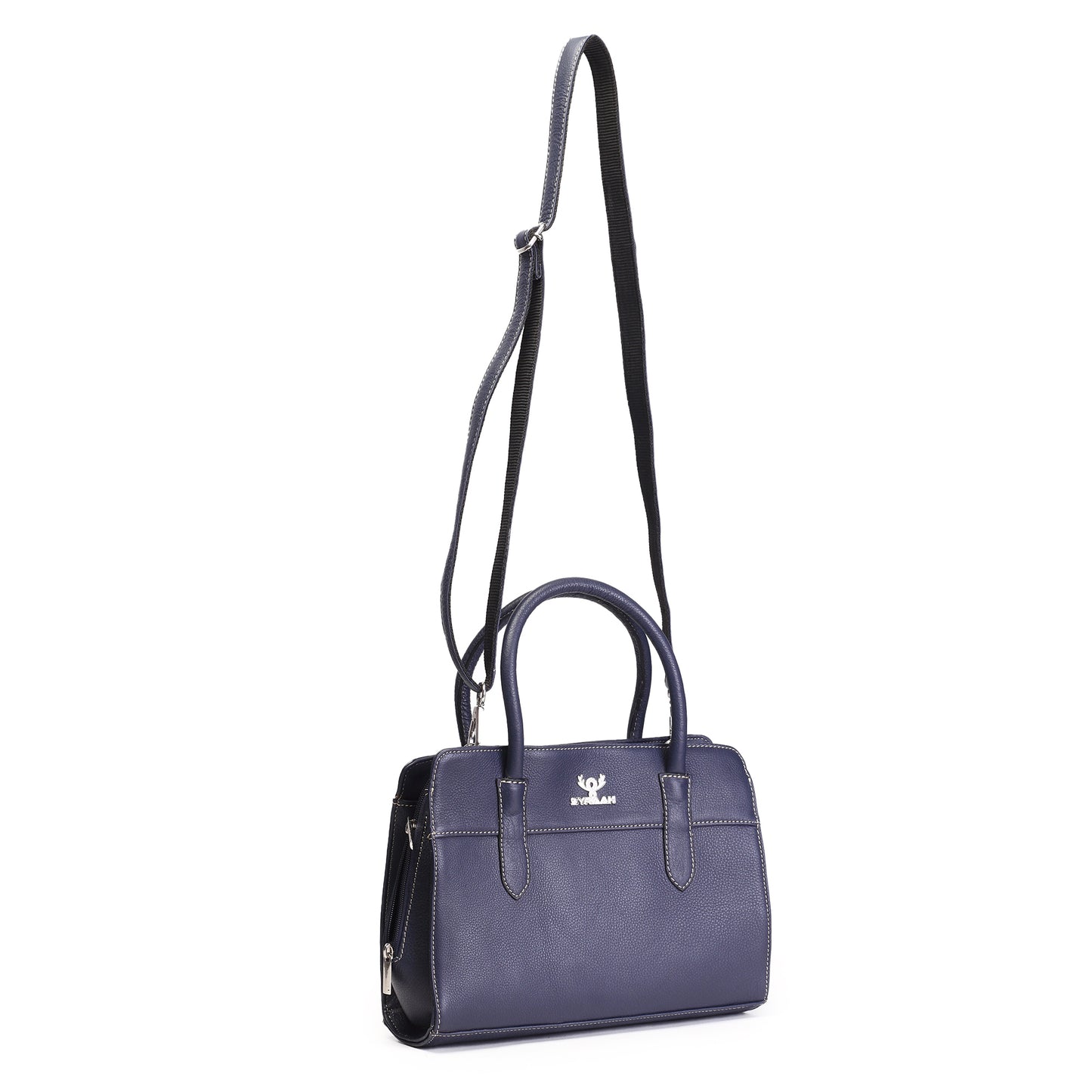 Syraah Navy Blue Full-Grain Leather Executive Handbag