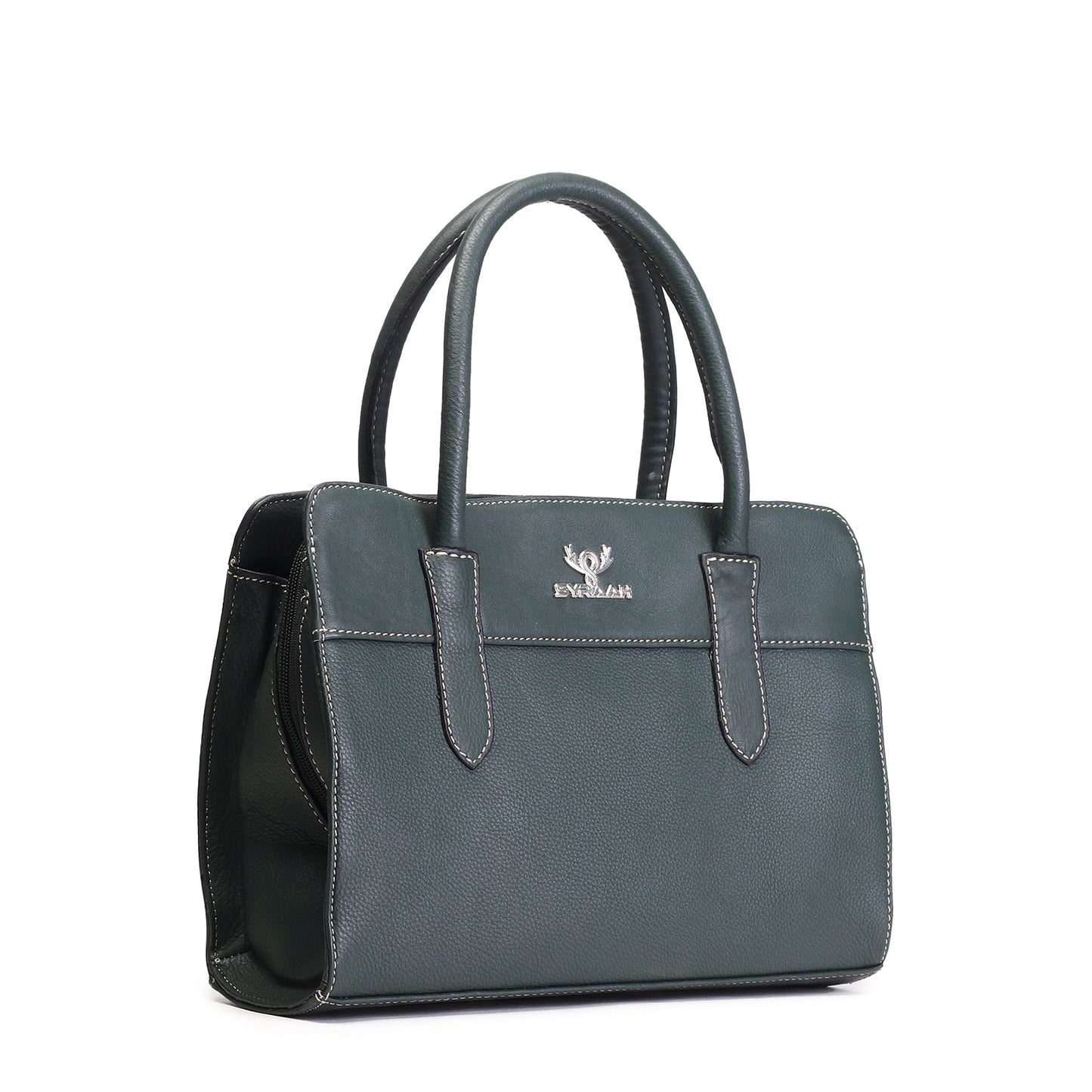 Syraah Bottle Green Full-Grain Leather Executive Handbag