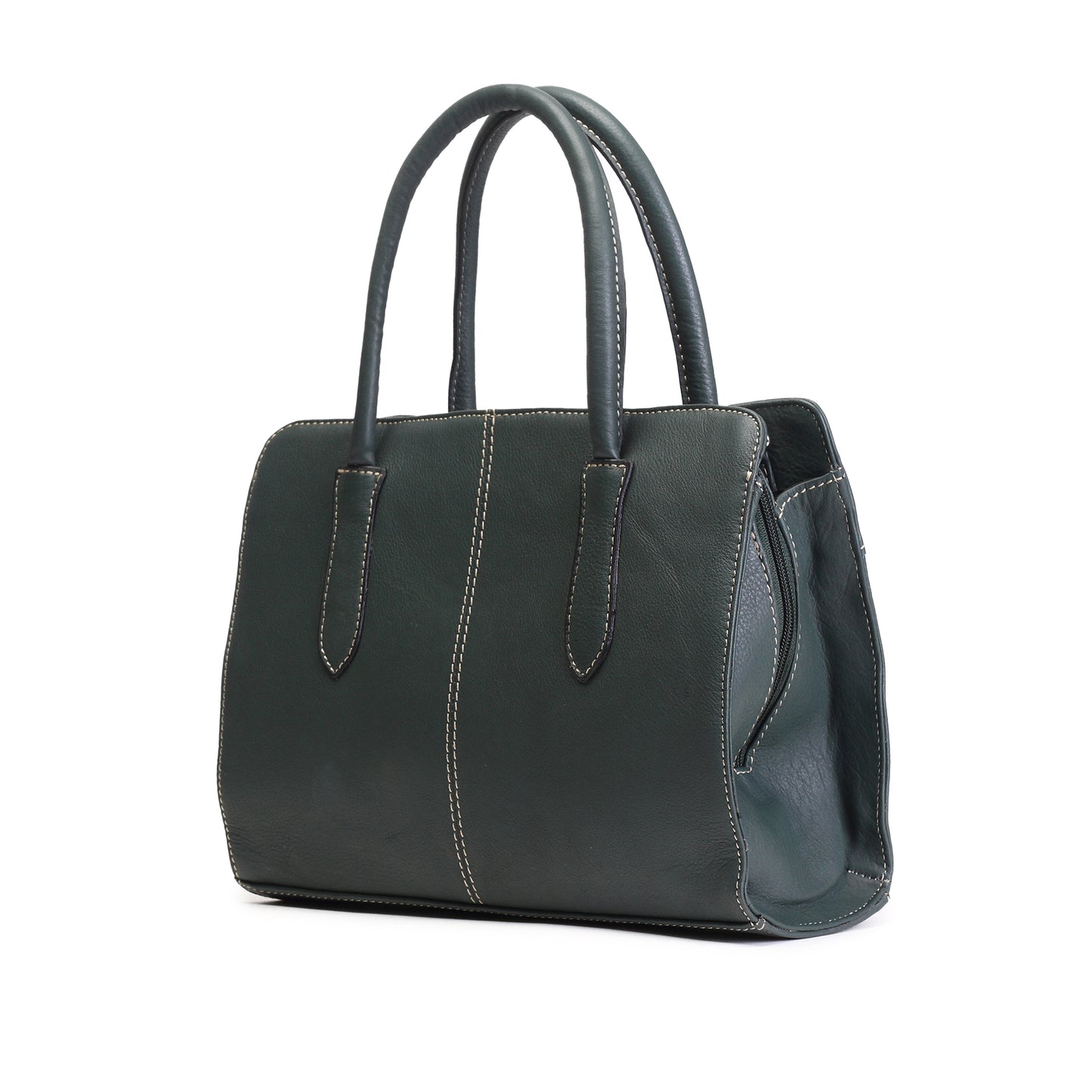 Syraah Bottle Green Full-Grain Leather Executive Handbag