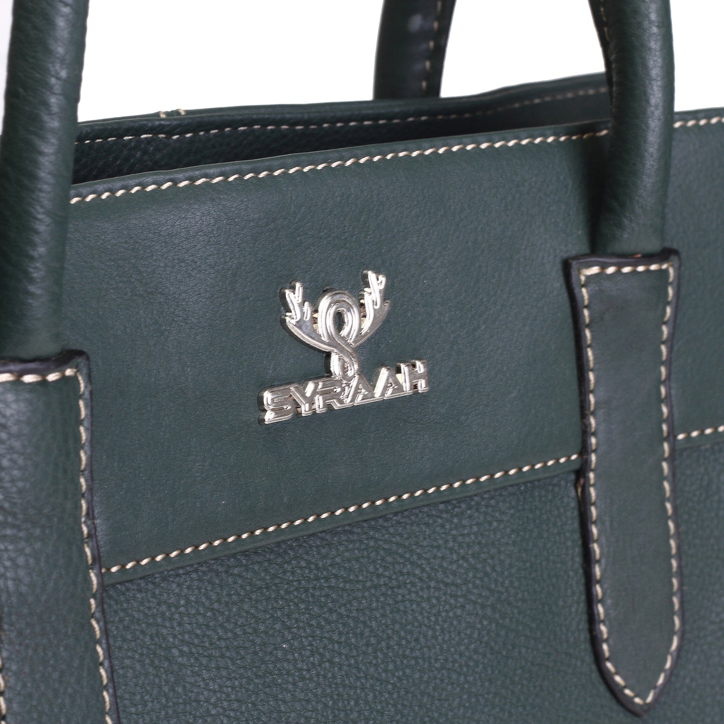 Syraah Bottle Green Full-Grain Leather Executive Handbag