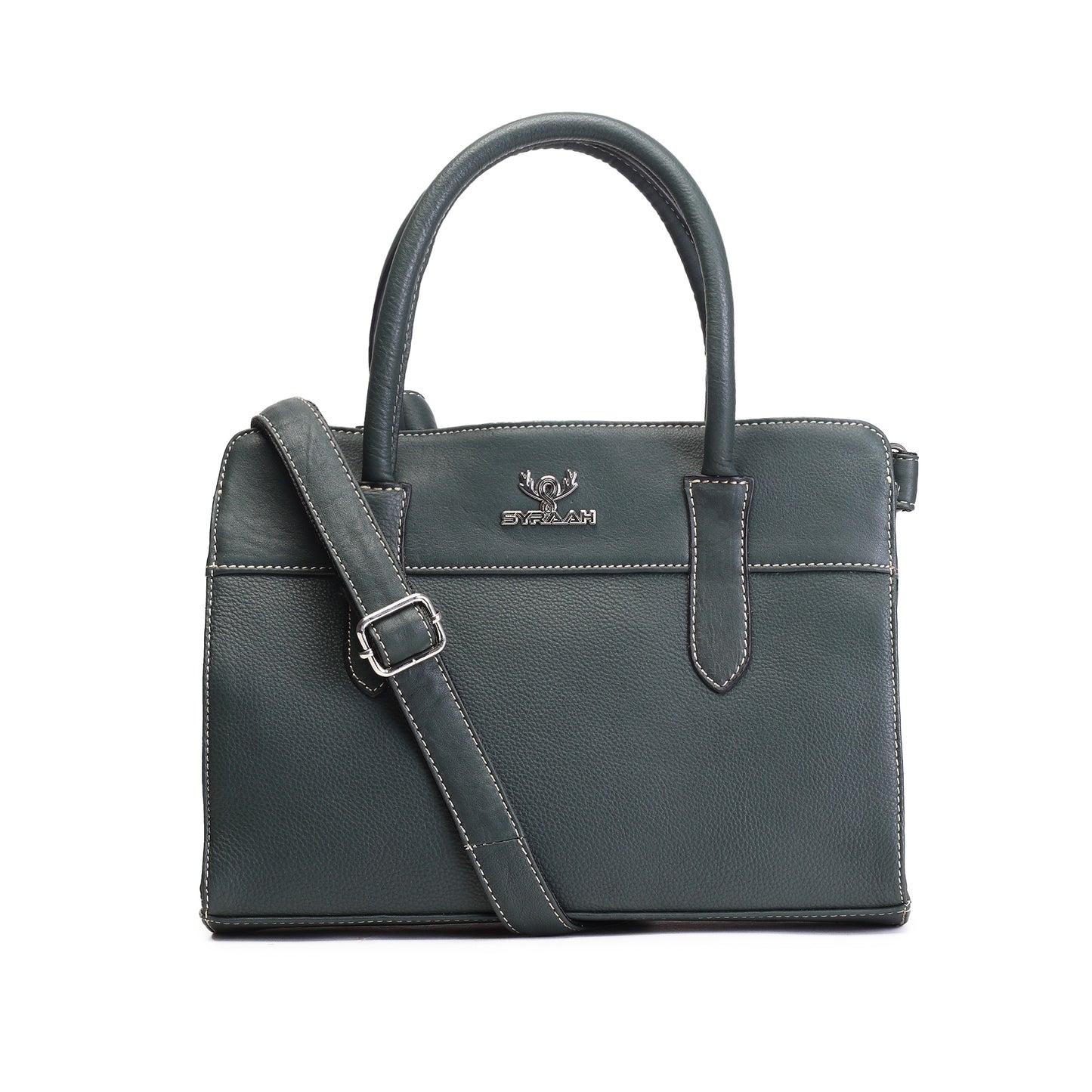 Syraah Bottle Green Full-Grain Leather Executive Handbag