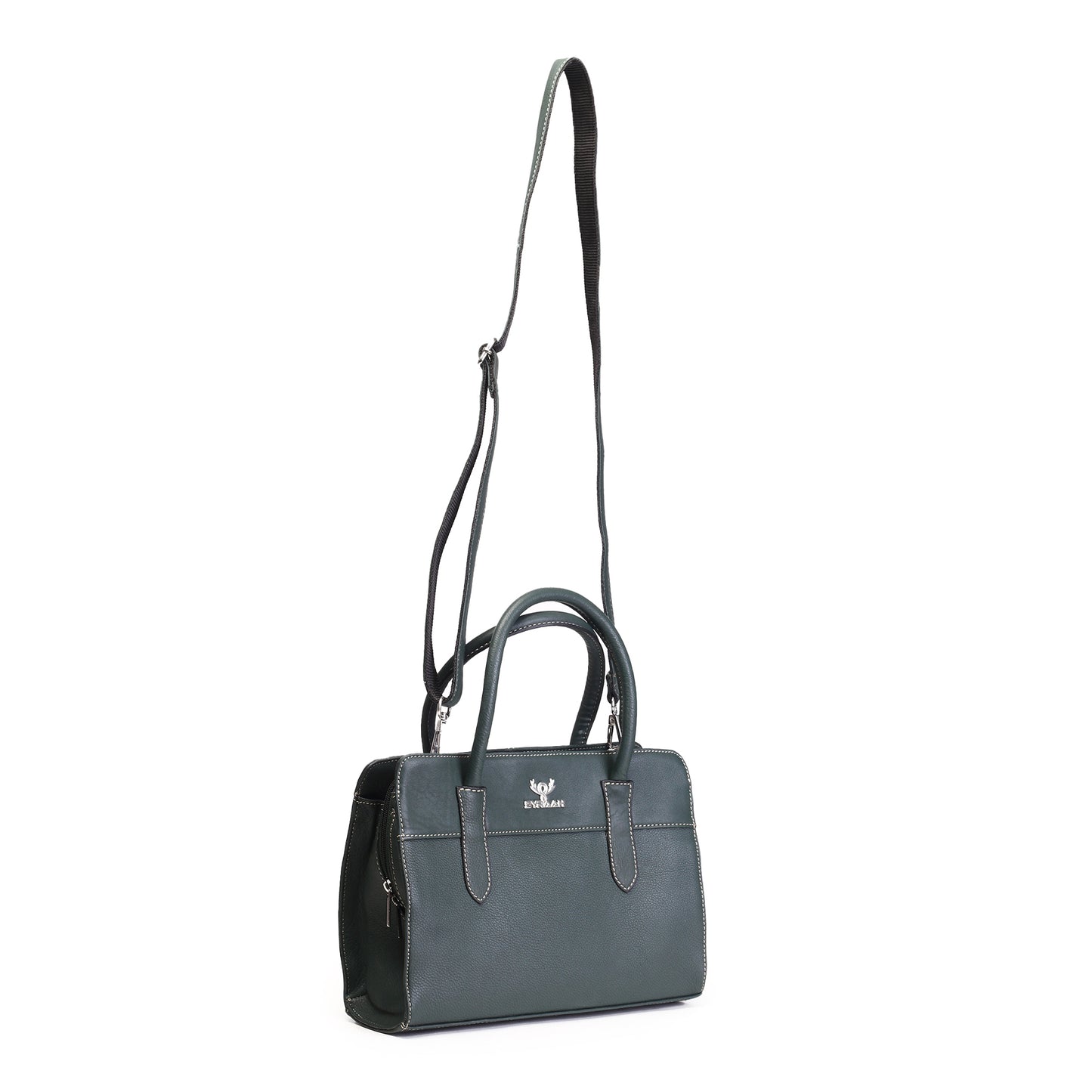 Syraah Bottle Green Full-Grain Leather Executive Handbag