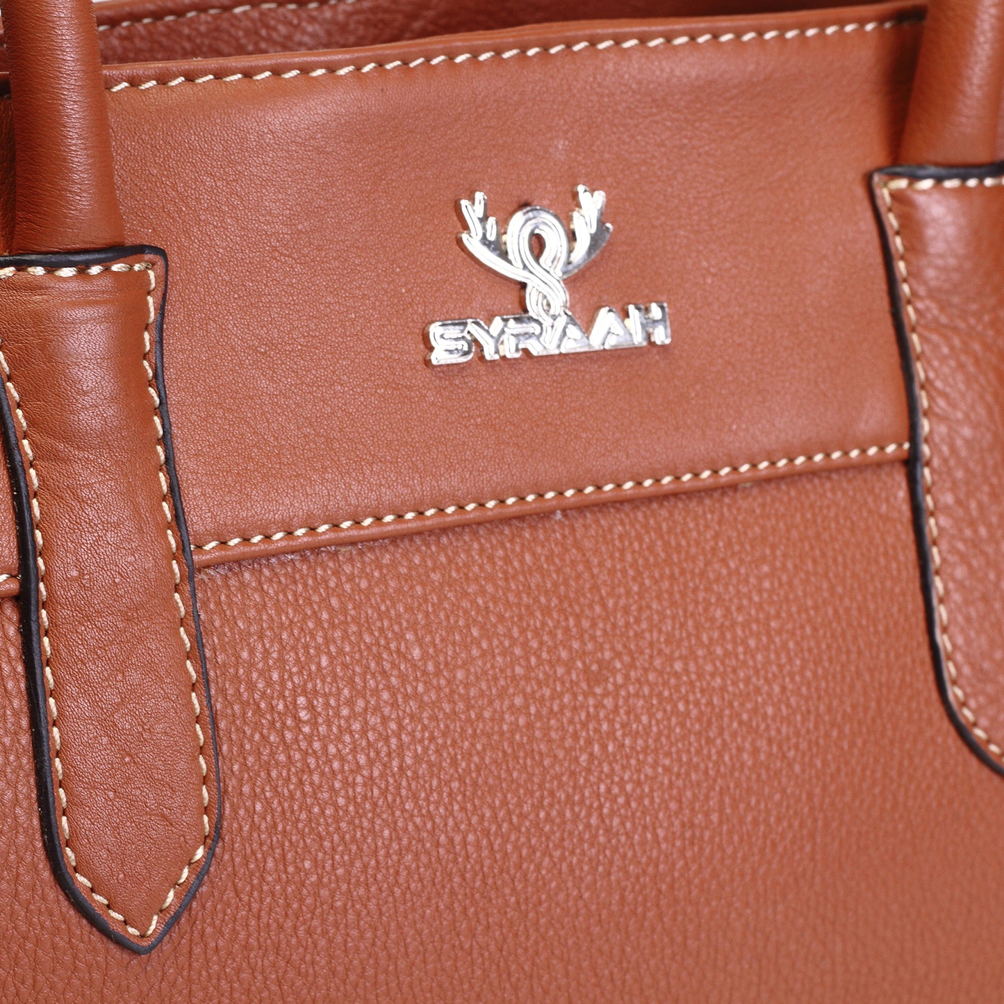 Syraah Tan Full-Grain Leather Executive Handbag
