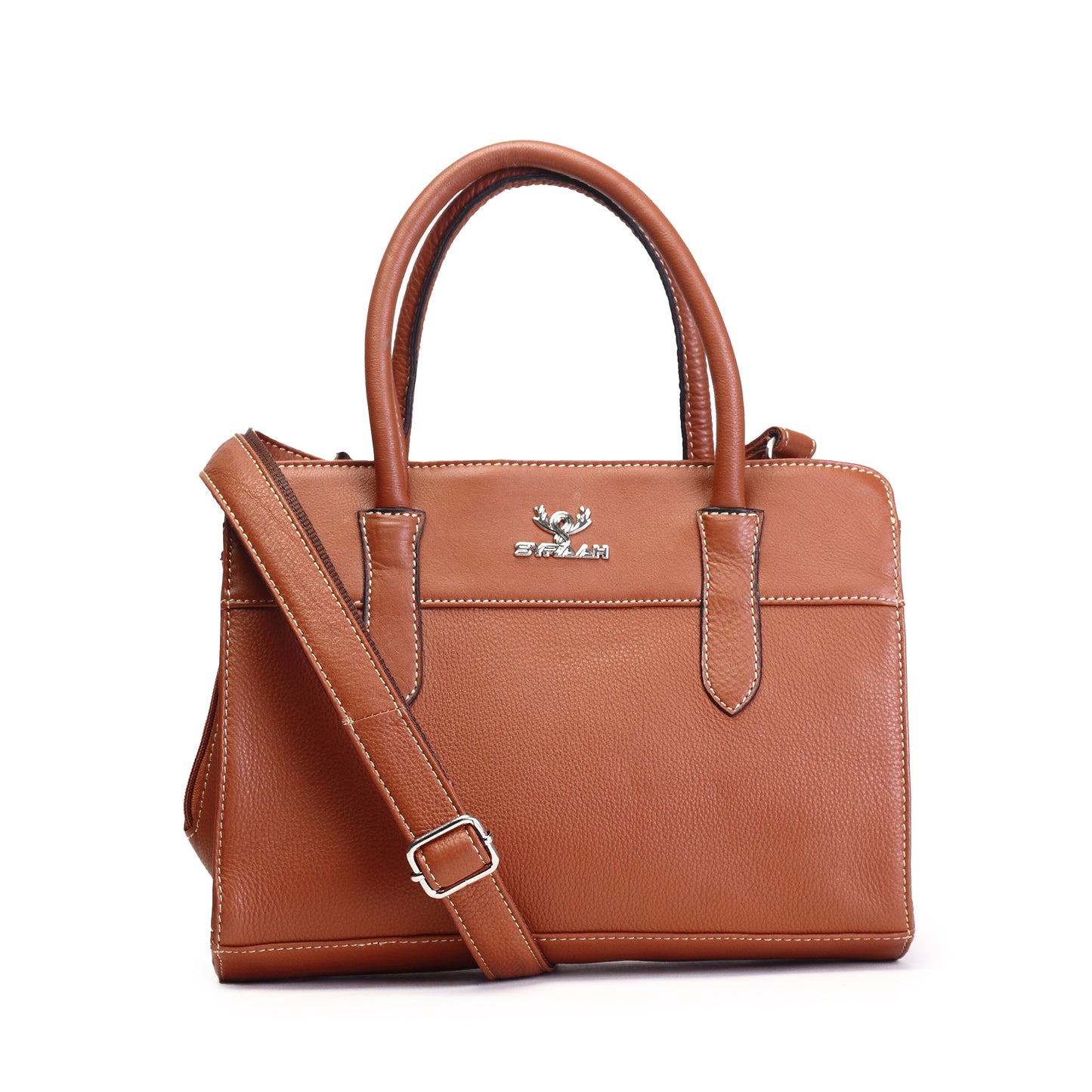 Syraah Tan Full-Grain Leather Executive Handbag