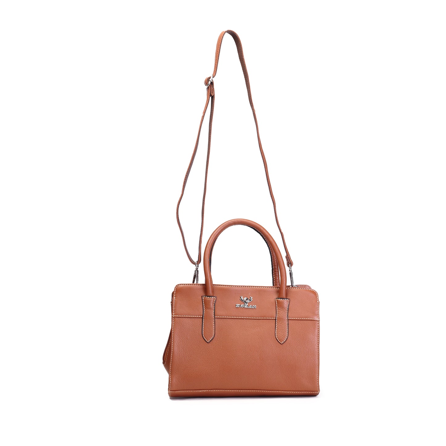 Syraah Tan Full-Grain Leather Executive Handbag