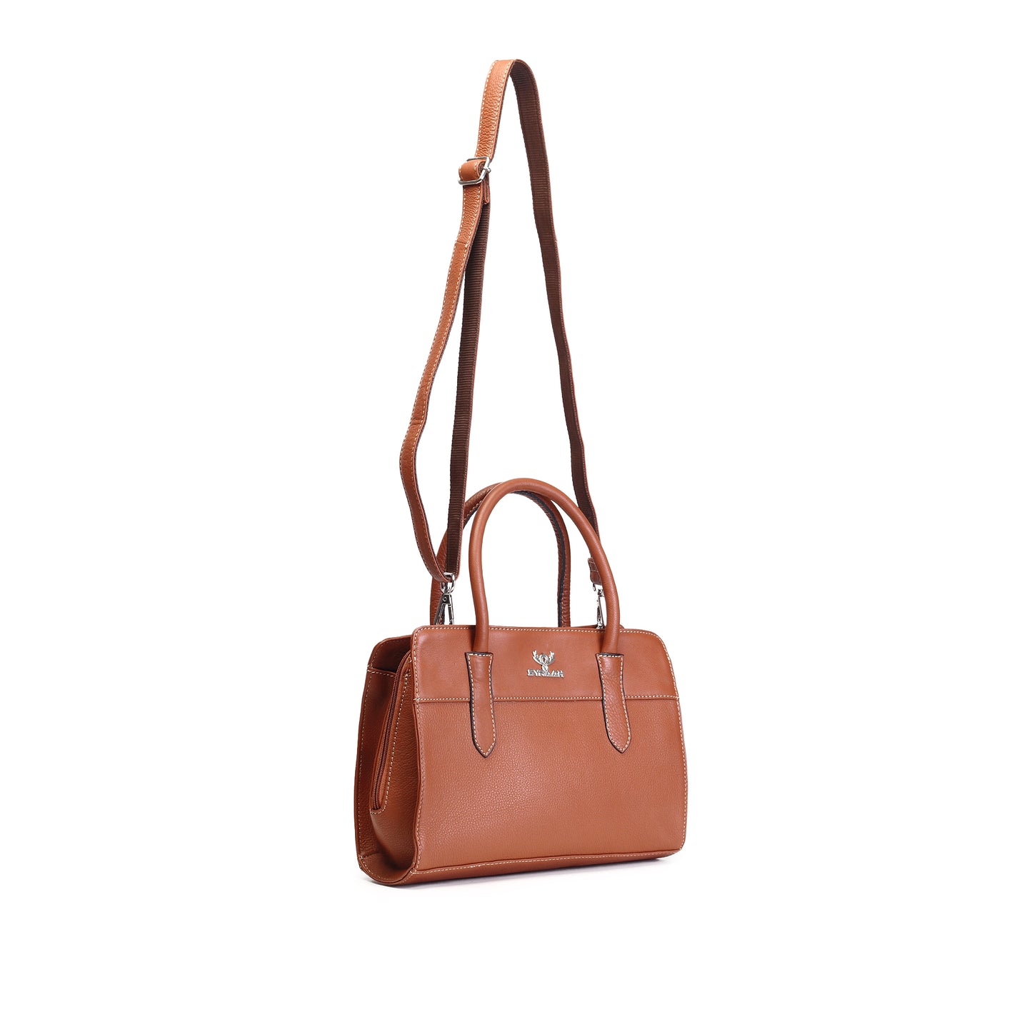 Syraah Tan Full-Grain Leather Executive Handbag