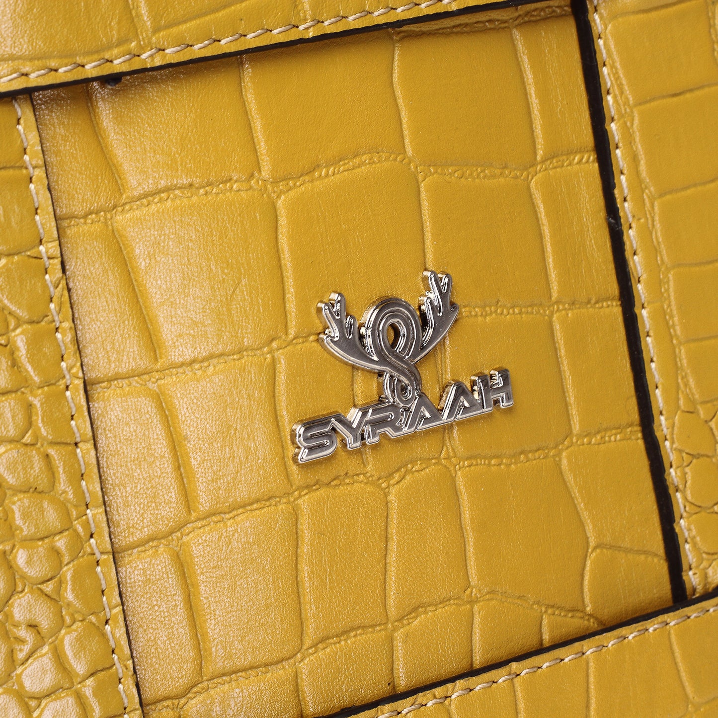 Syraah Yellow Croco-Print Premium Full-Grain Leather Tote Bag