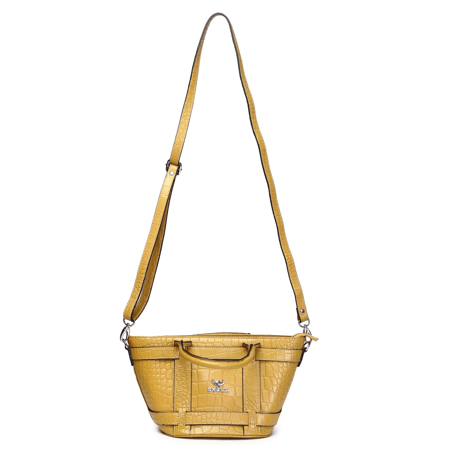 Syraah Yellow Croco-Print Premium Full-Grain Leather Tote Bag