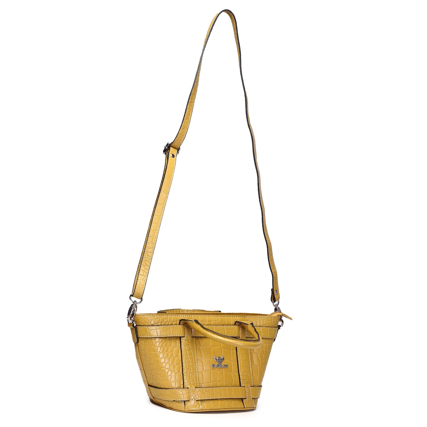 Syraah Yellow Croco-Print Premium Full-Grain Leather Tote Bag