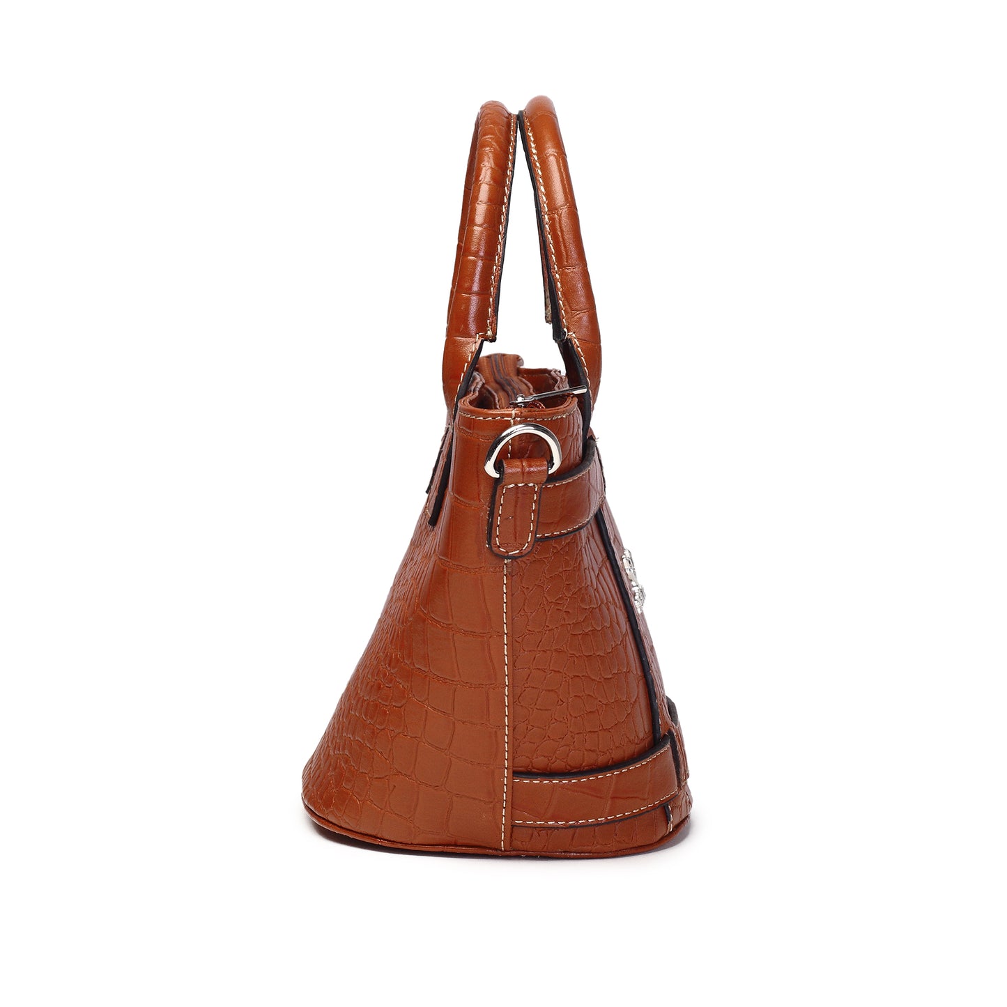 Syraah Tan Croco-Print Premium Full-Grain Leather Tote Bag