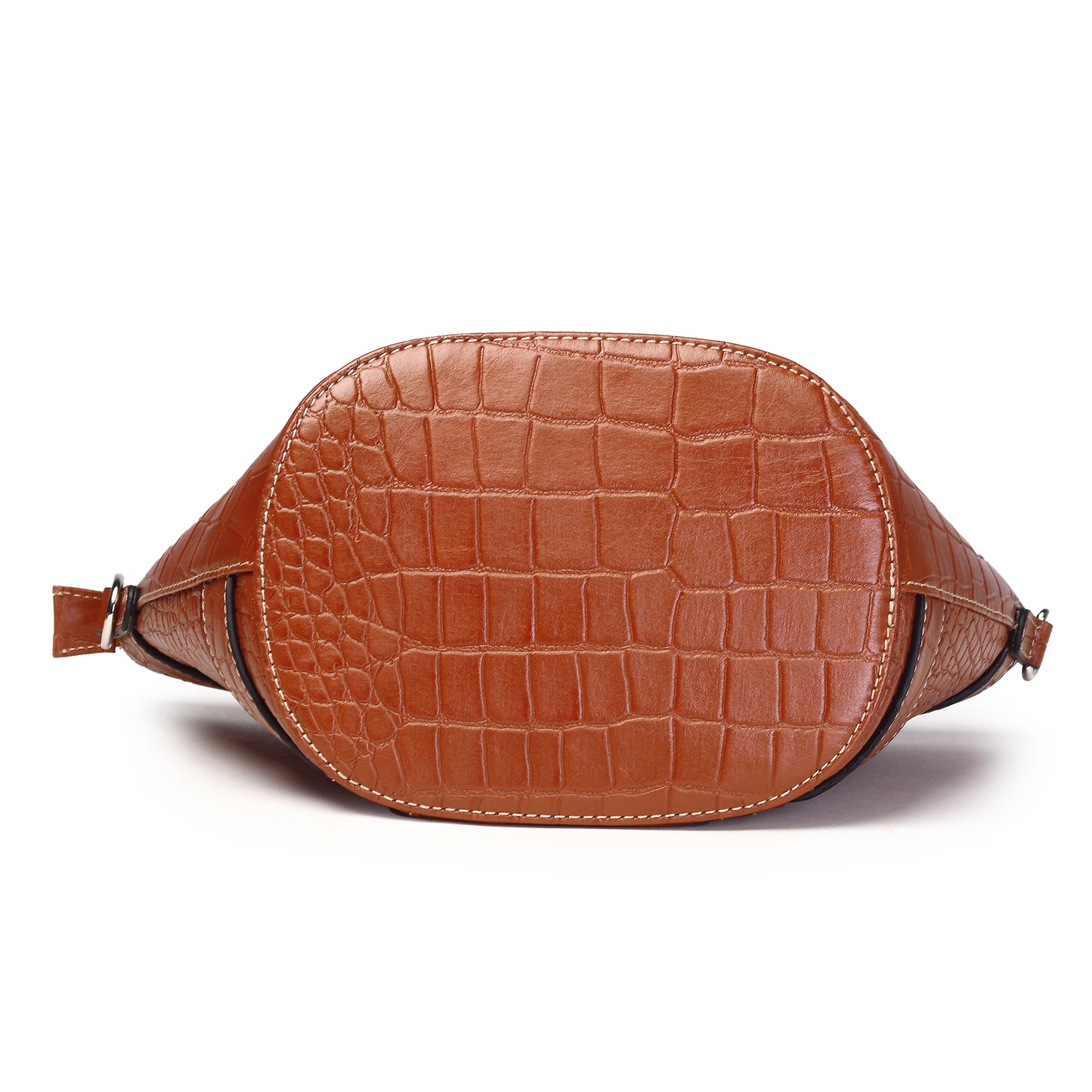 Syraah Tan Croco-Print Premium Full-Grain Leather Tote Bag