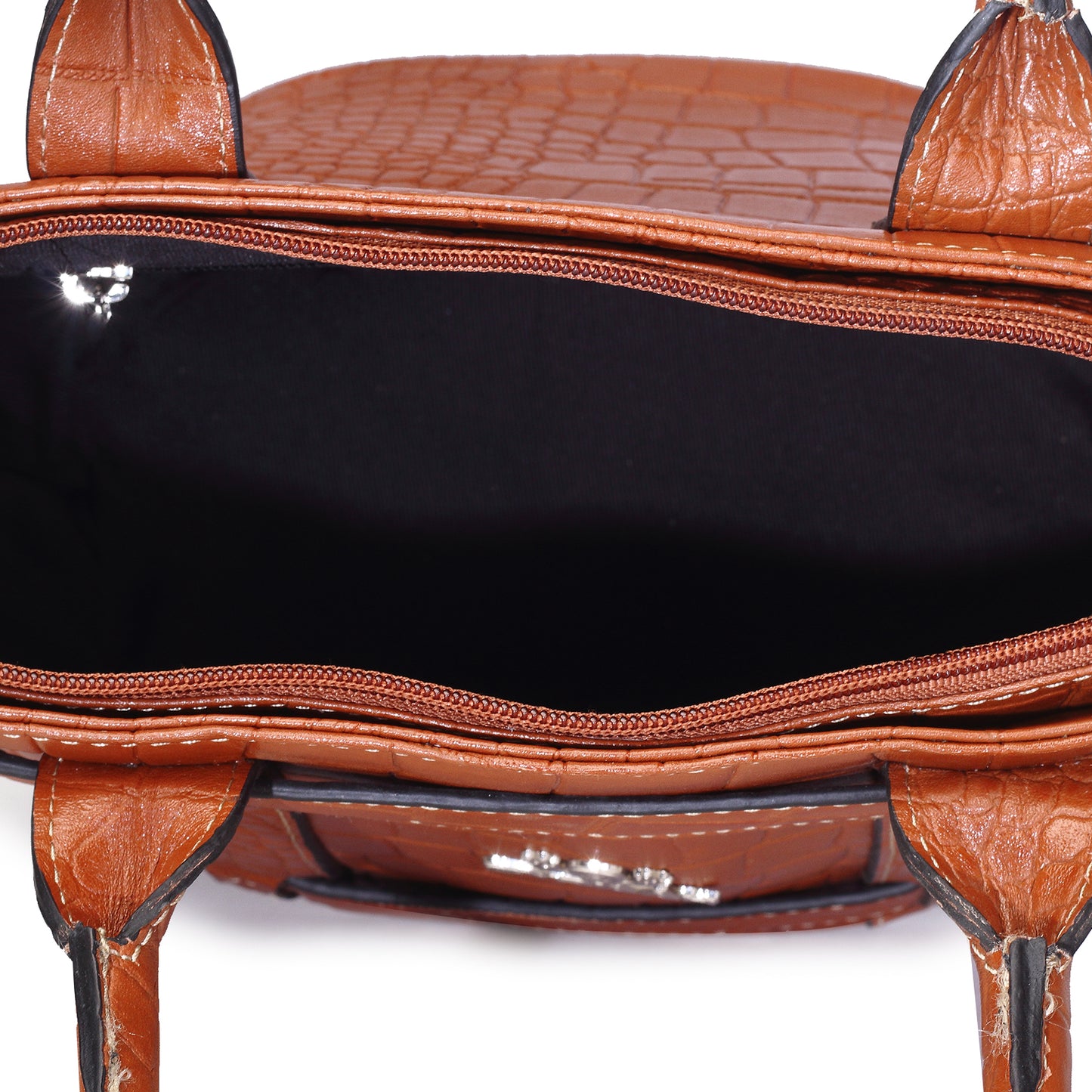 Syraah Tan Croco-Print Premium Full-Grain Leather Tote Bag
