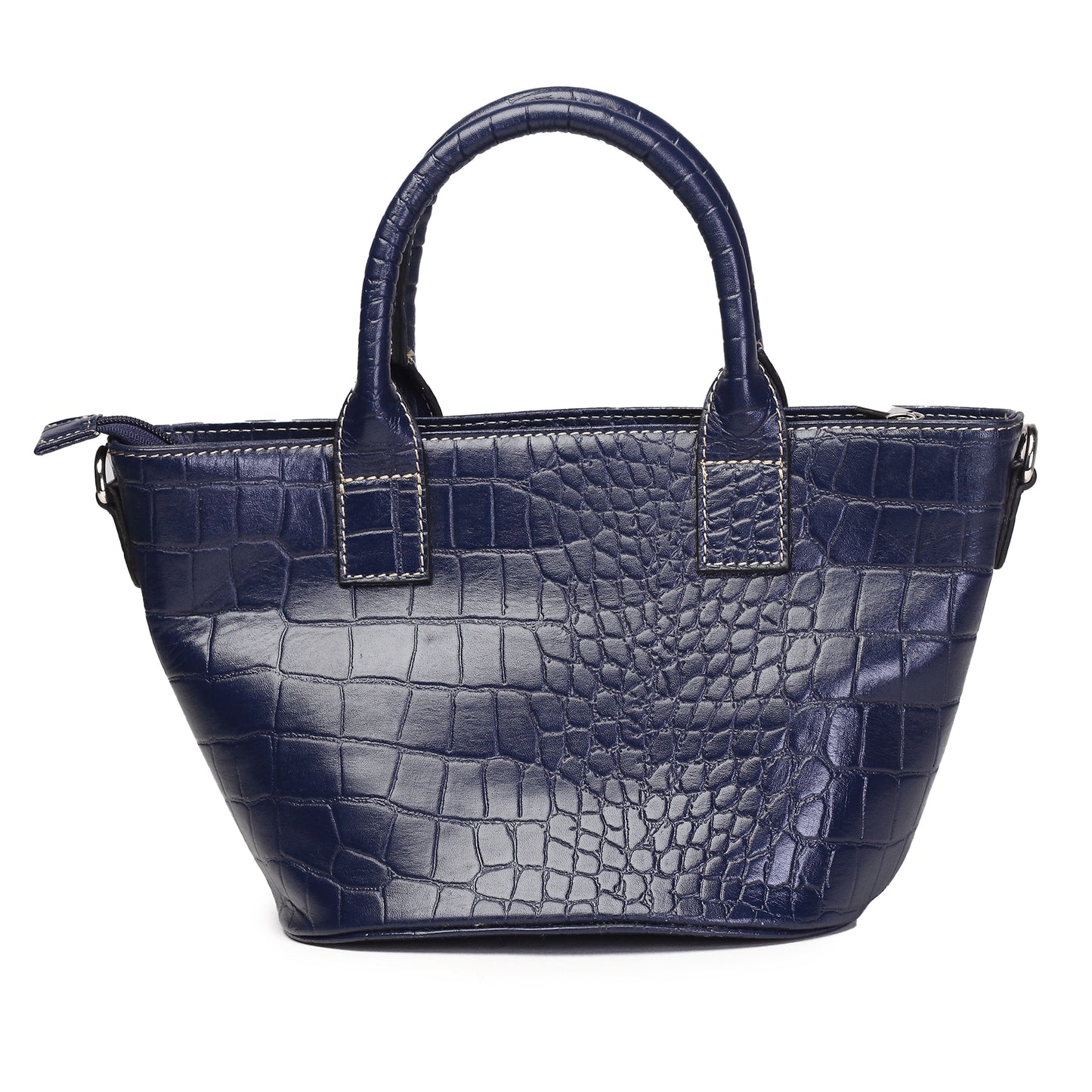 Syraah Blue Croco-Print Premium Full-Grain Leather Tote Bag
