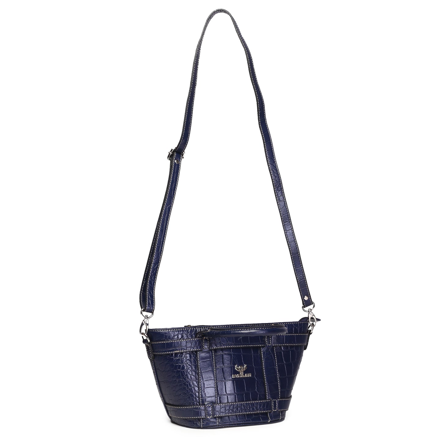 Syraah Blue Croco-Print Premium Full-Grain Leather Tote Bag