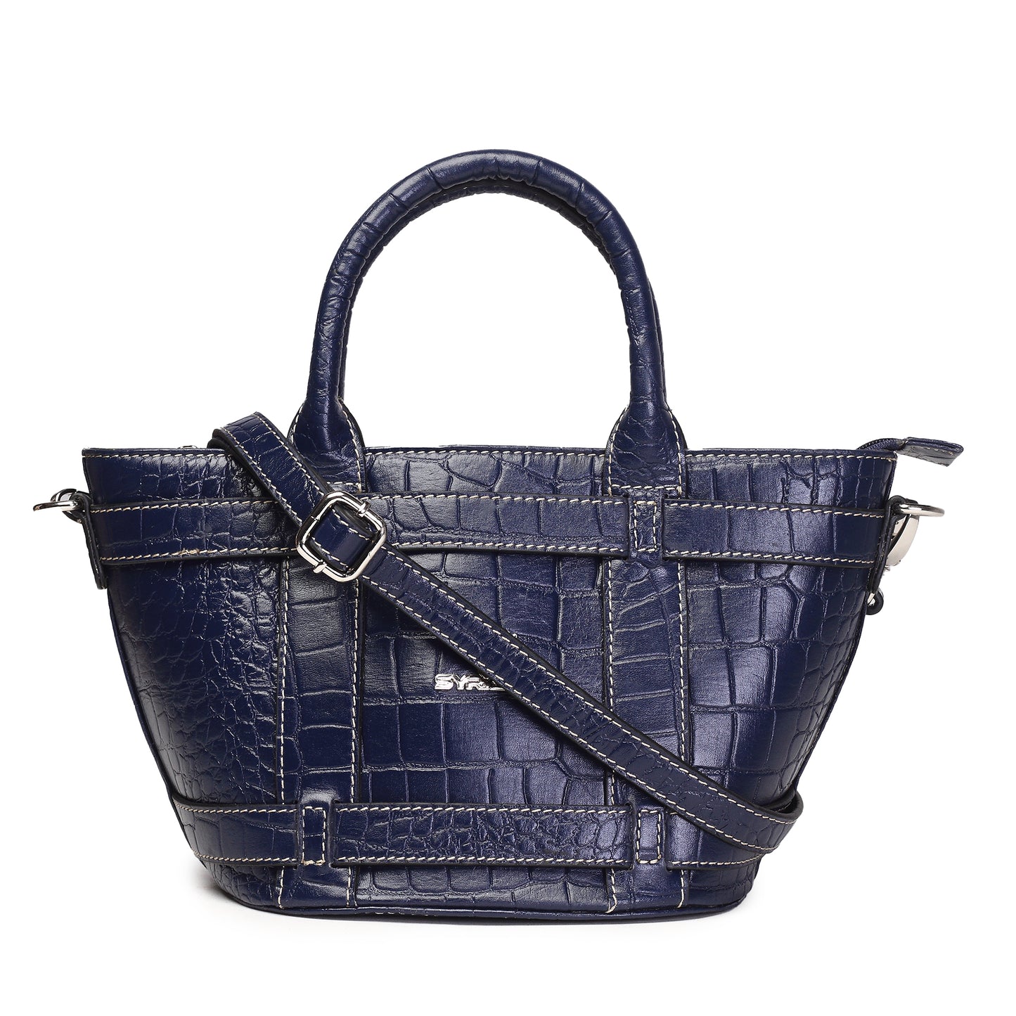 Syraah Blue Croco-Print Premium Full-Grain Leather Tote Bag