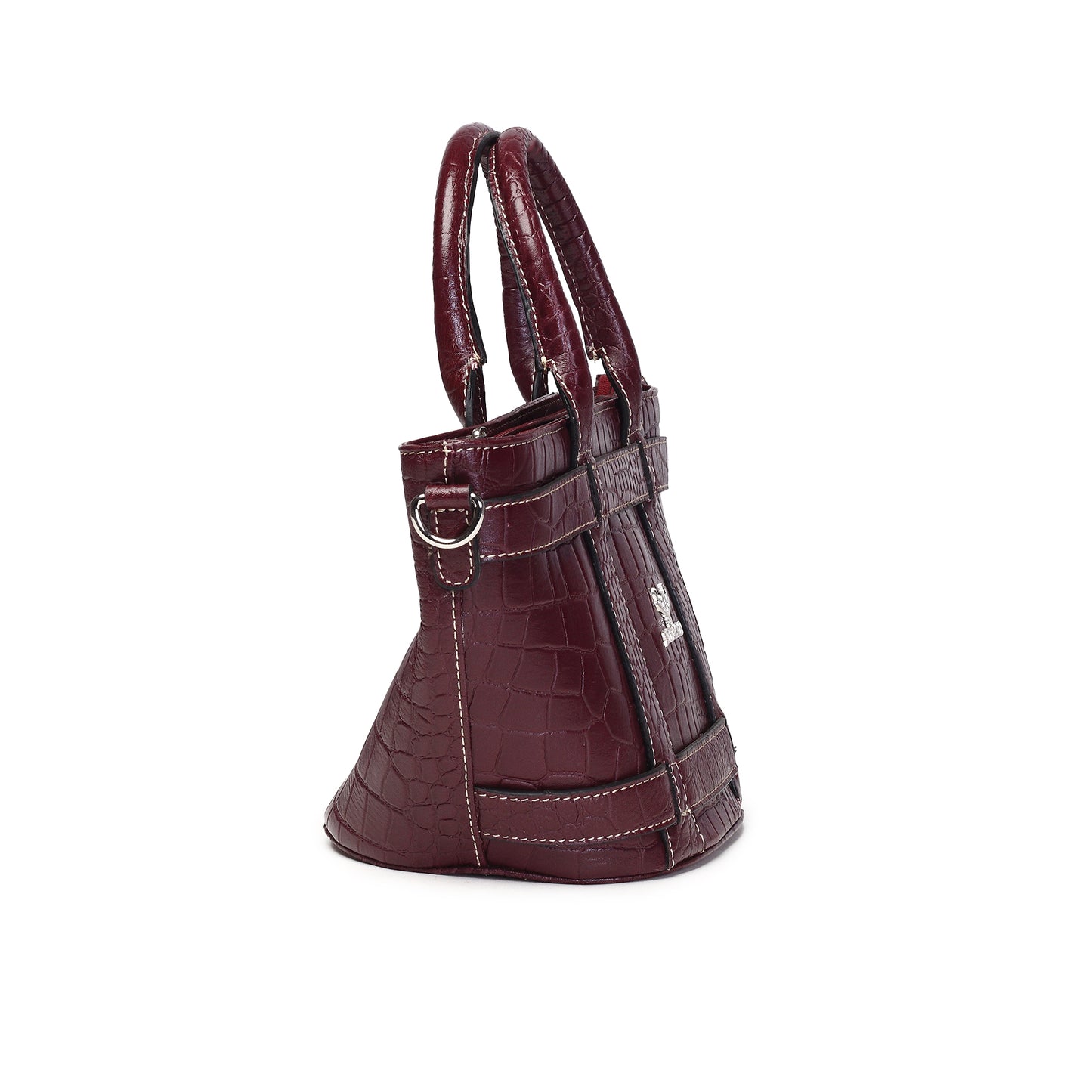 Syraah Maroon Croco-Print Premium Full-Grain Leather Tote Bag