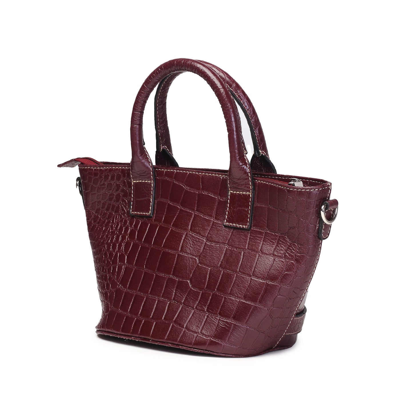 Syraah Maroon Croco-Print Premium Full-Grain Leather Tote Bag