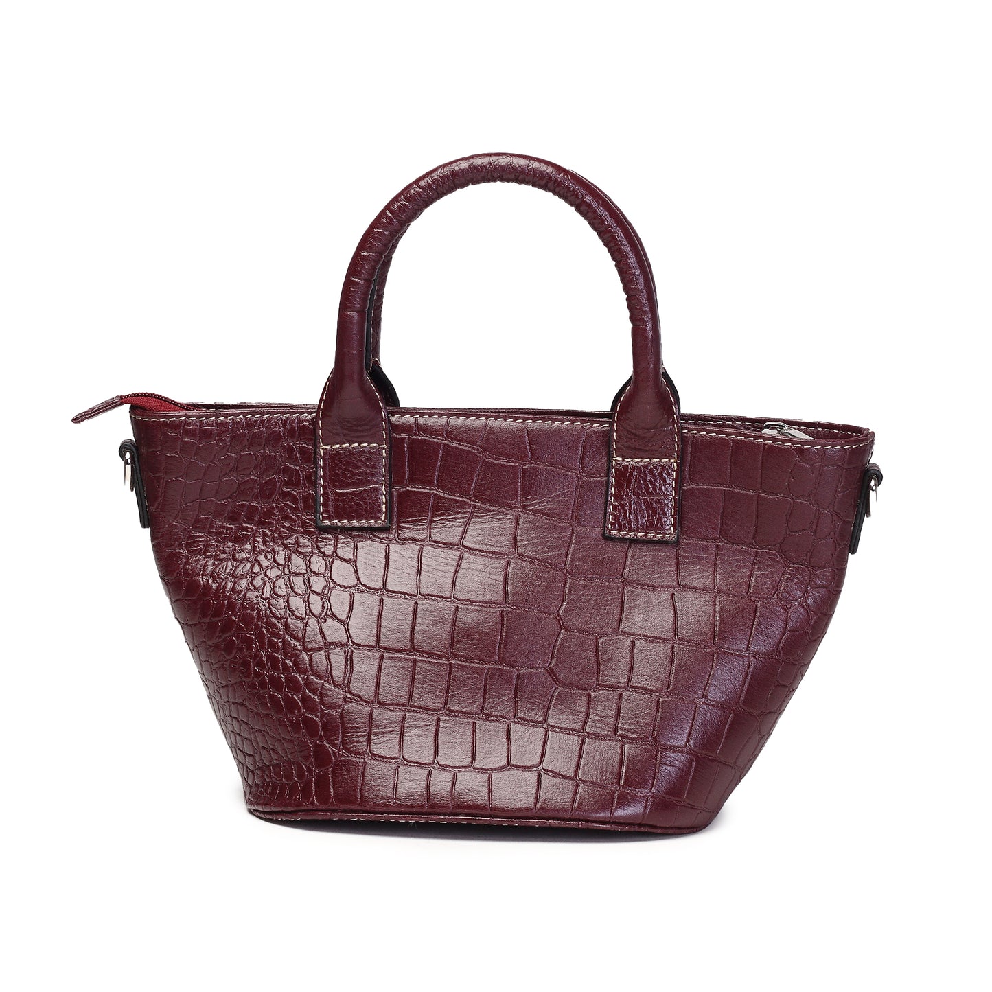 Syraah Maroon Croco-Print Premium Full-Grain Leather Tote Bag