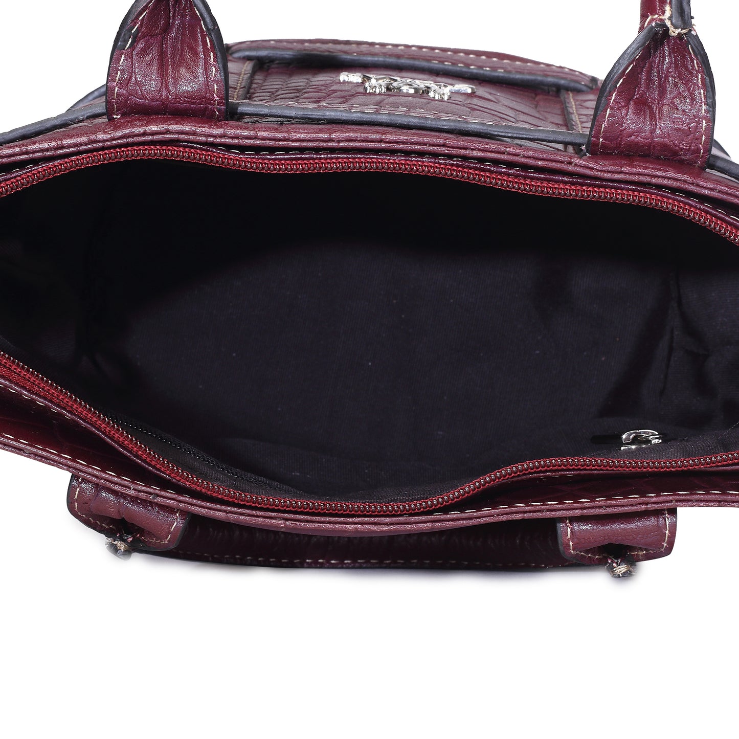 Syraah Maroon Croco-Print Premium Full-Grain Leather Tote Bag