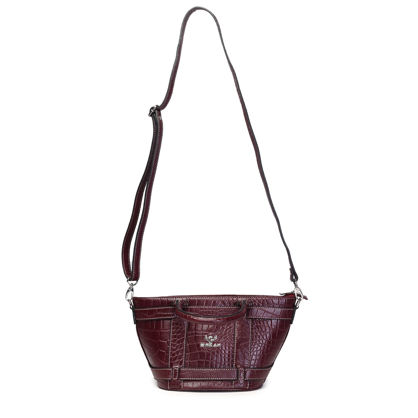 Syraah Maroon Croco-Print Premium Full-Grain Leather Tote Bag