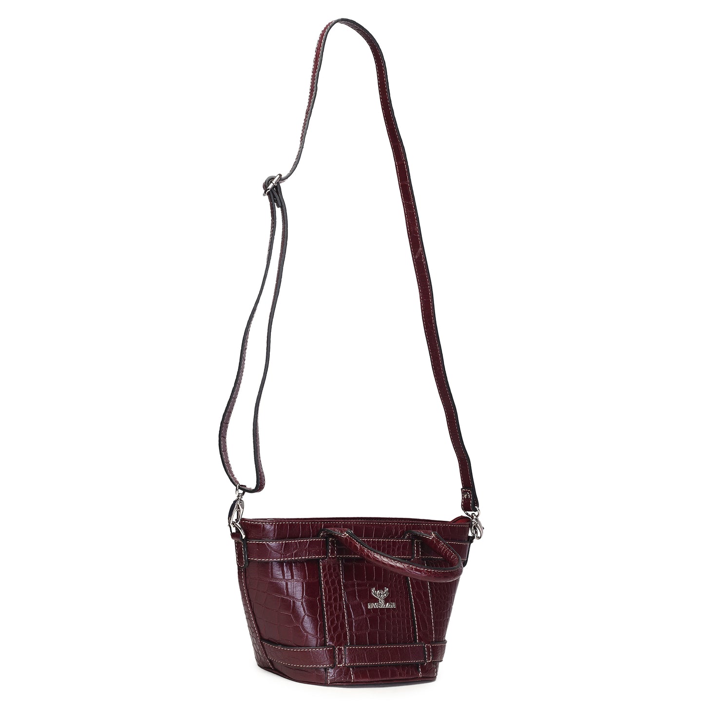 Syraah Maroon Croco-Print Premium Full-Grain Leather Tote Bag