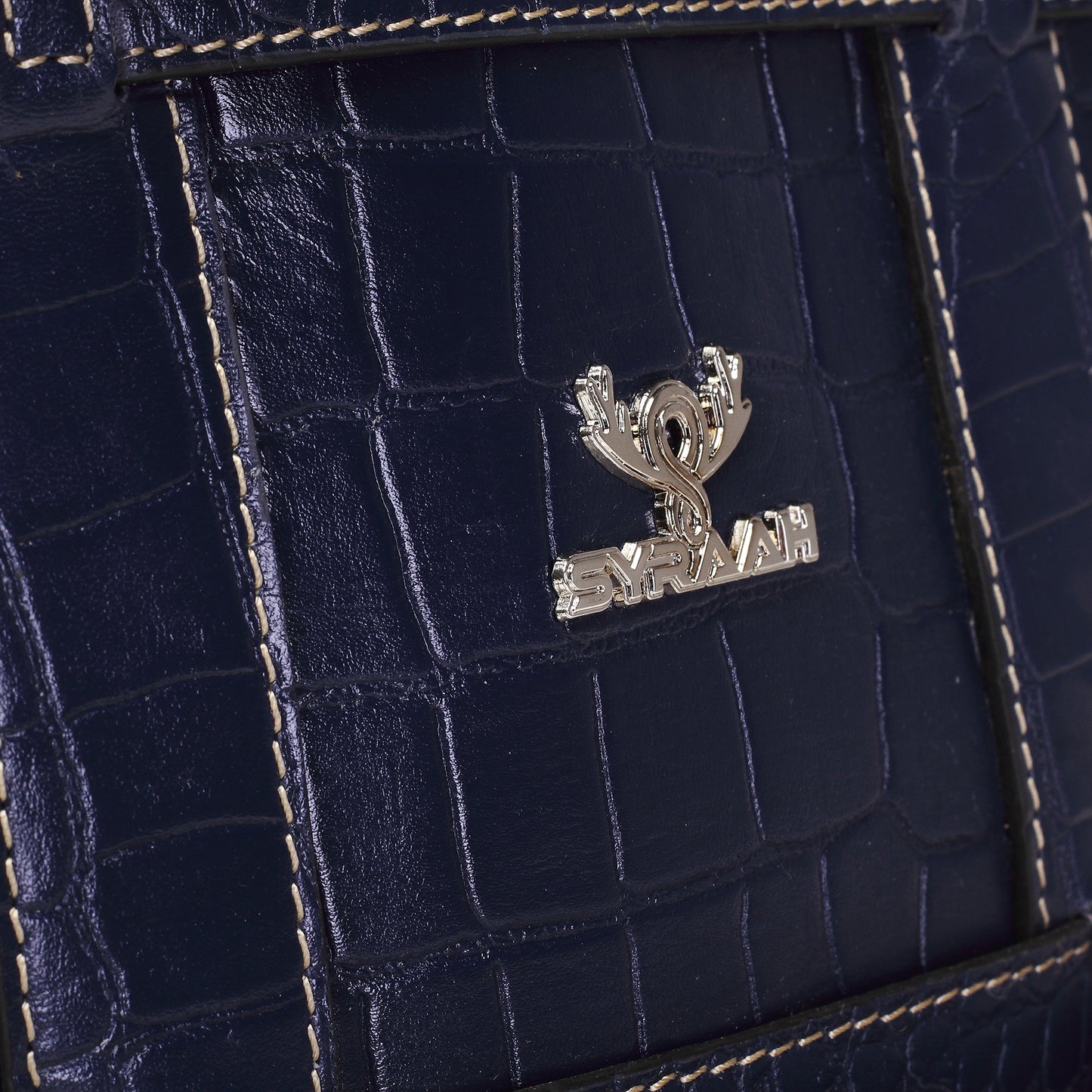 Syraah Blue Croco-Print Premium Full-Grain Leather Tote Bag