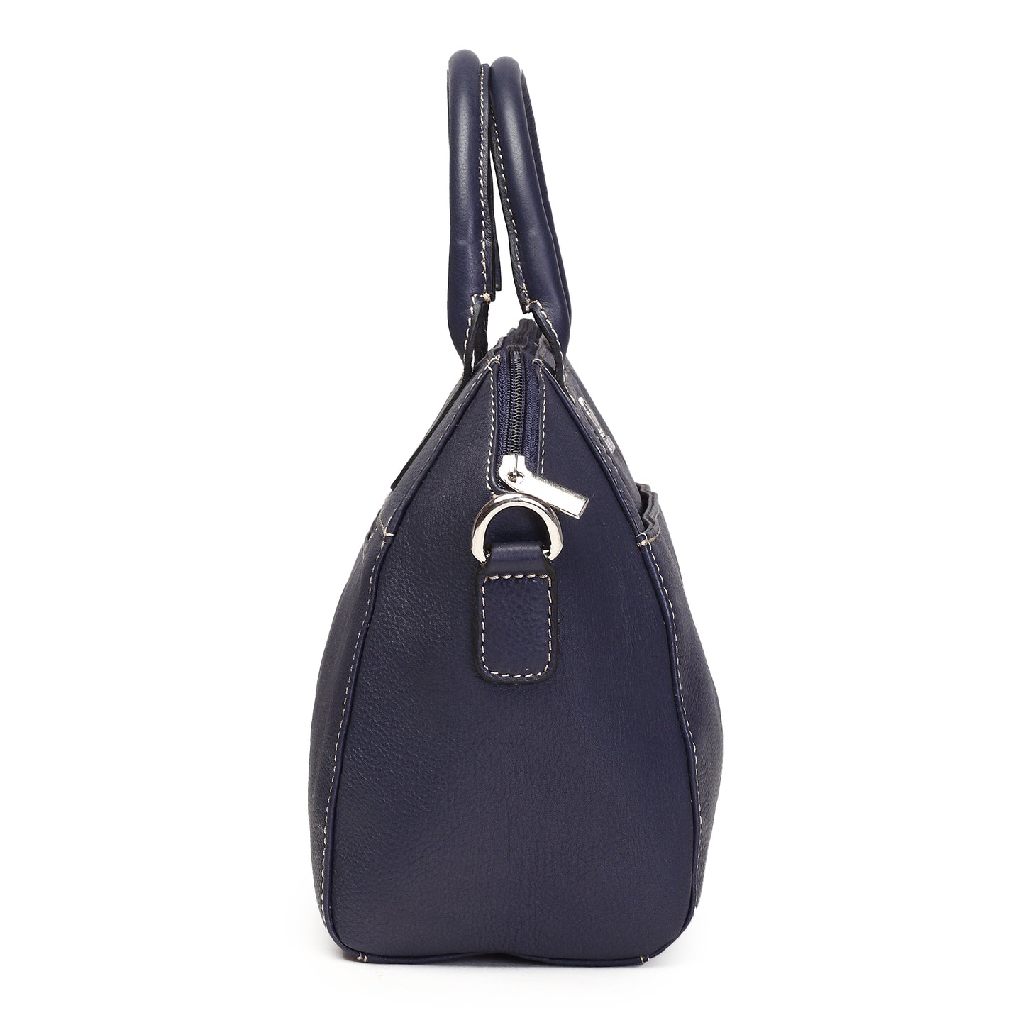 Syraah Navy Blue Full-Grain Leather Mini Satchel Bag