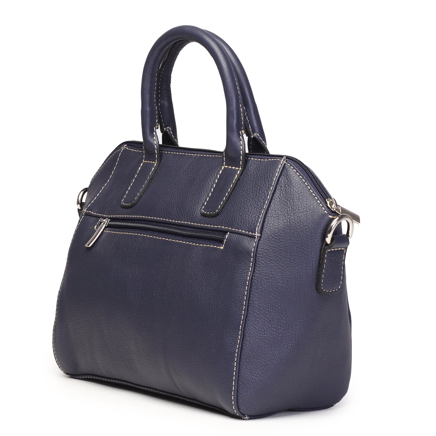 Syraah Navy Blue Full-Grain Leather Mini Satchel Bag