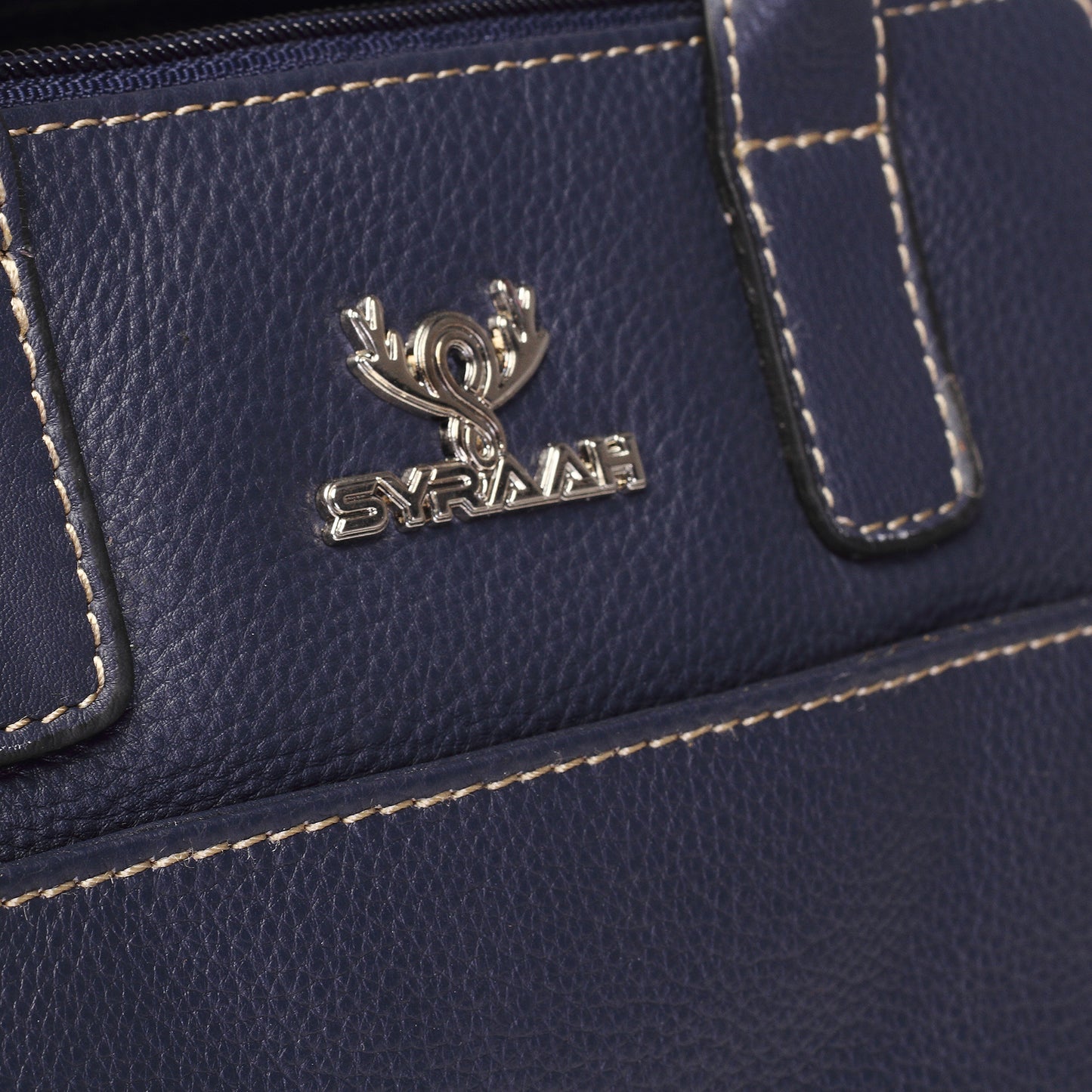 Syraah Navy Blue Full-Grain Leather Mini Satchel Bag