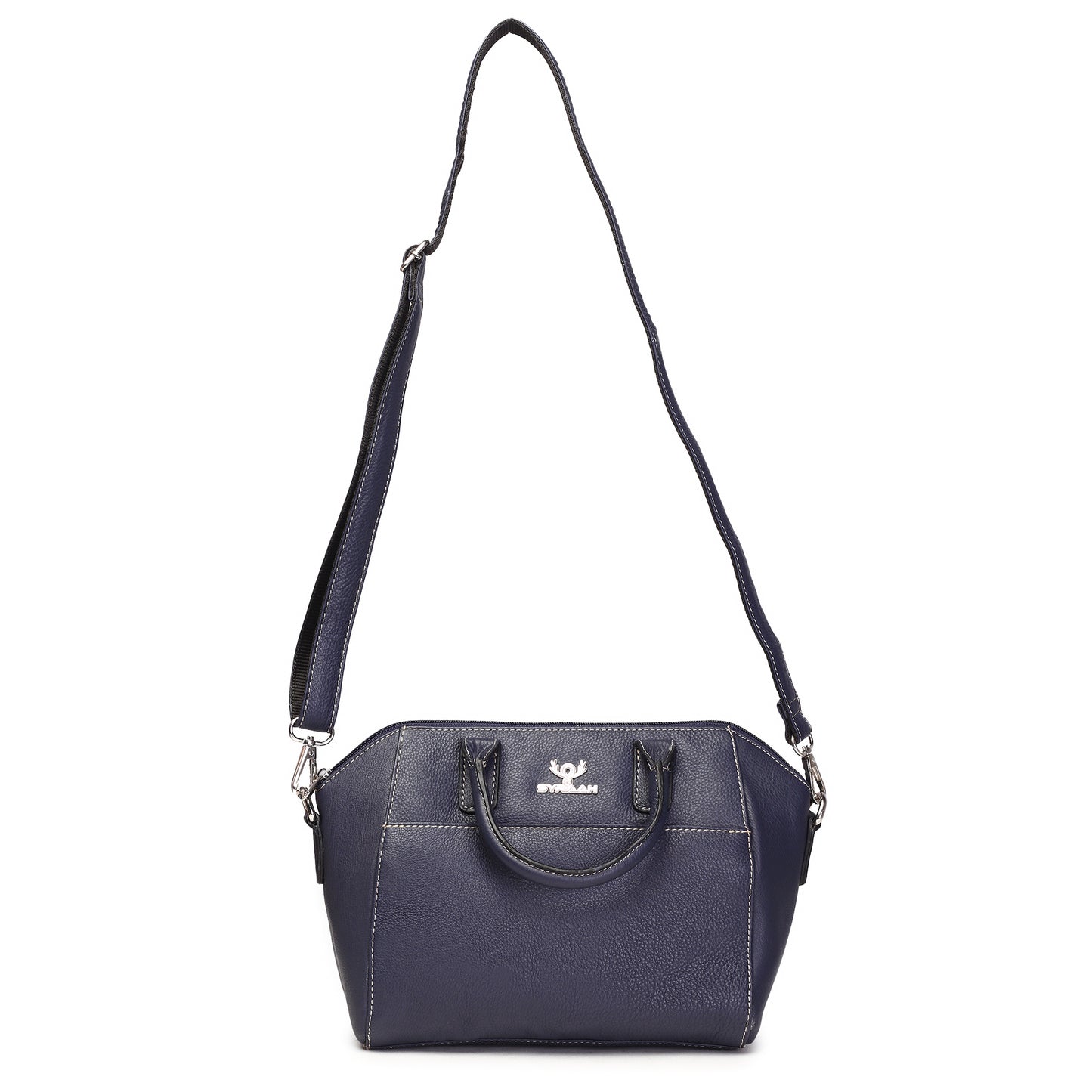 Syraah Navy Blue Full-Grain Leather Mini Satchel Bag