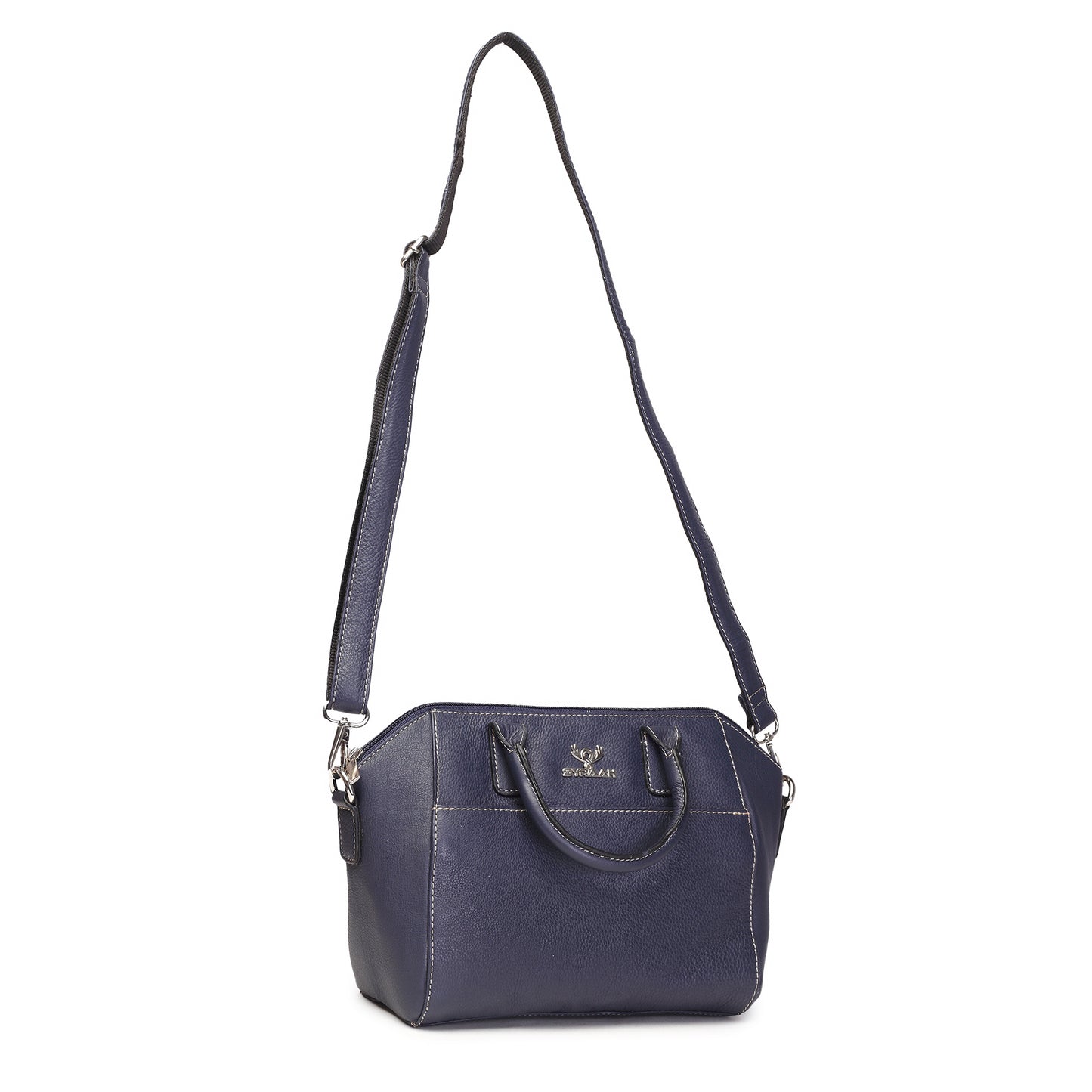 Syraah Navy Blue Full-Grain Leather Mini Satchel Bag
