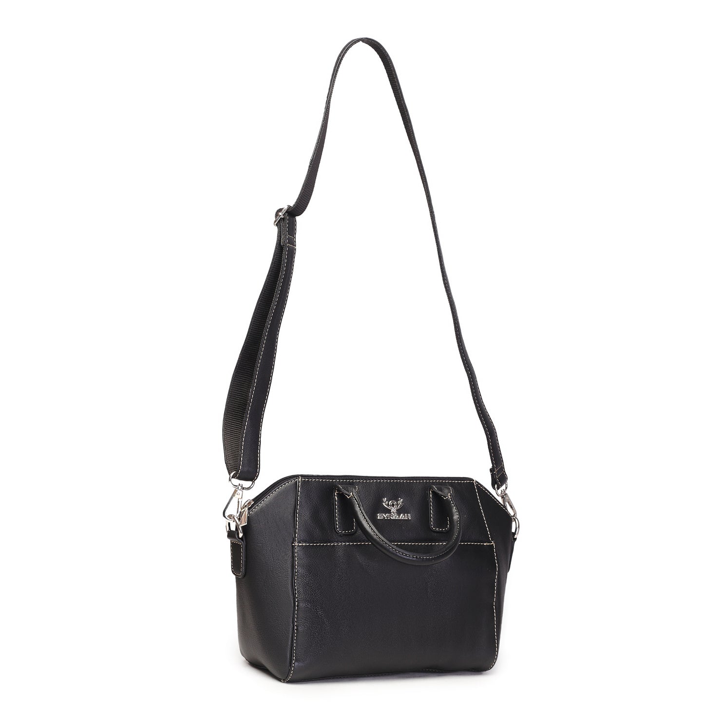 Syraah Black Full-Grain Leather Mini Satchel Bag