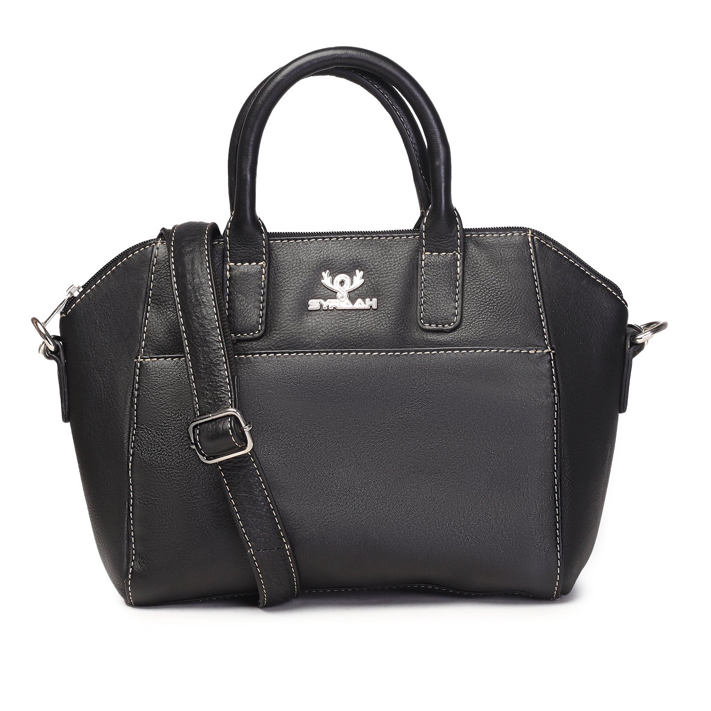 Syraah Black Full-Grain Leather Mini Satchel Bag