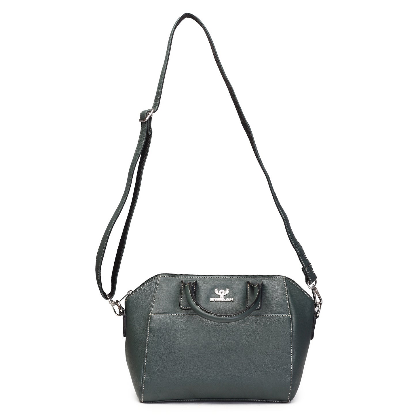 Syraah Bottle Green Full-Grain Leather Mini Satchel Bag