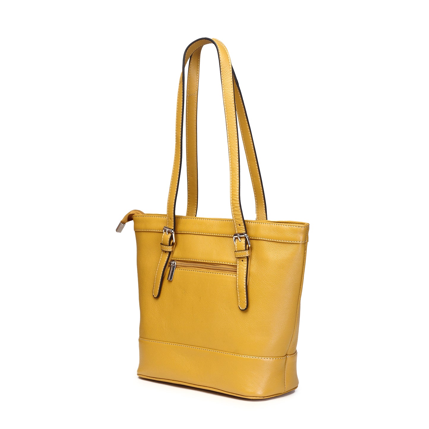 Syraah Yellow Full-Grain Leather Premium Tote Bag