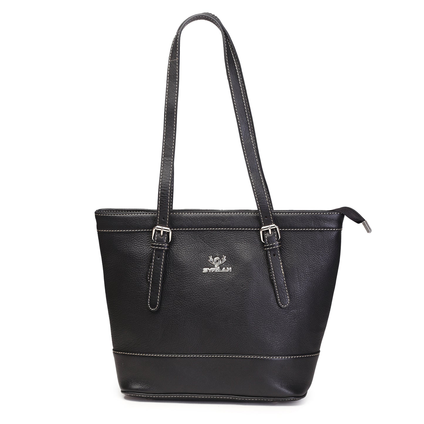 Syraah Black Full-Grain Leather Premium Tote Bag