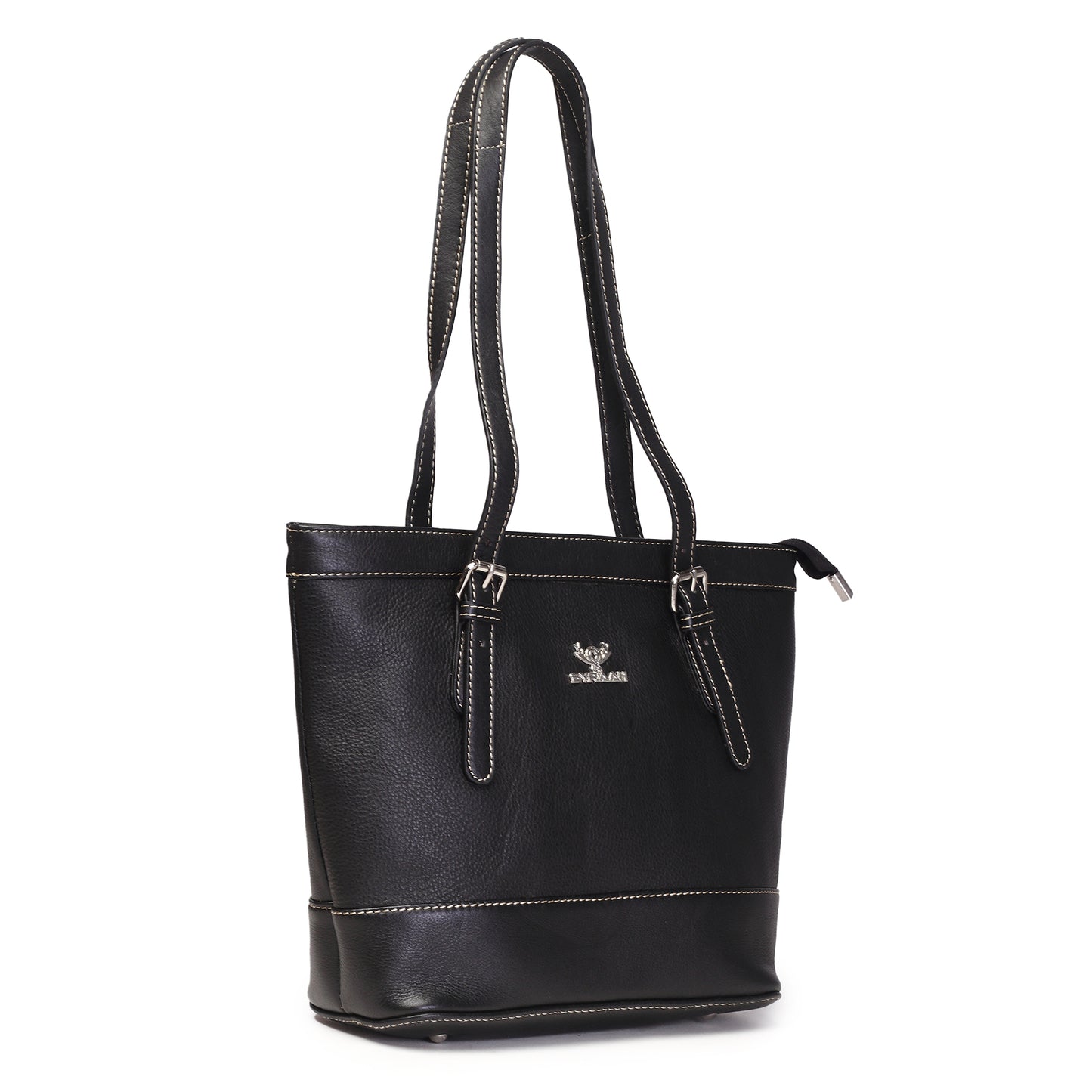 Syraah Black Full-Grain Leather Premium Tote Bag