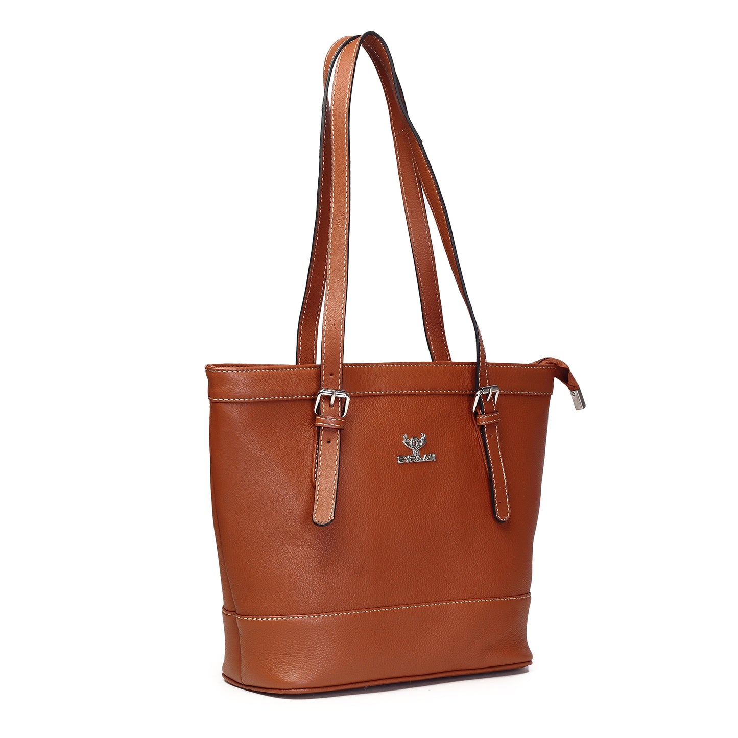 Syraah Tan Full-Grain Leather Premium Tote Bag