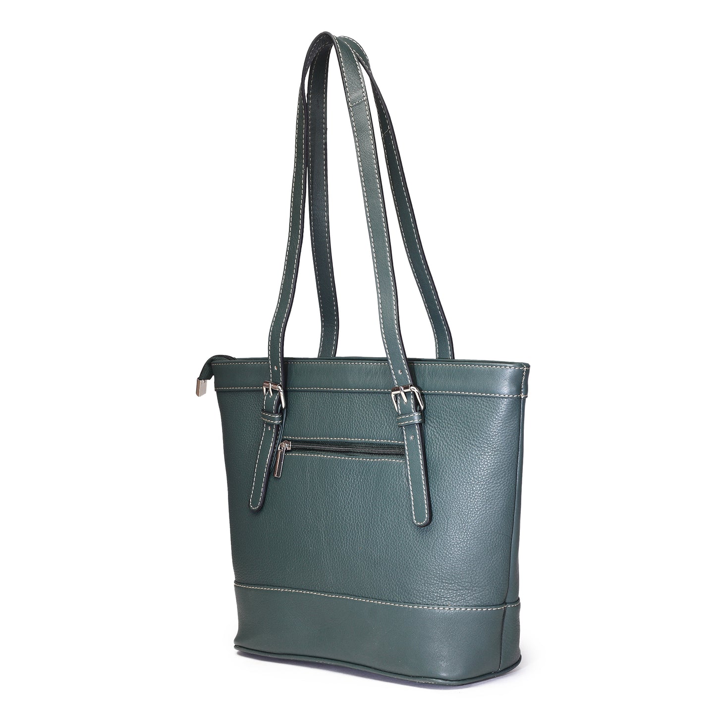 Syraah Green Full-Grain Leather Premium Tote Bag