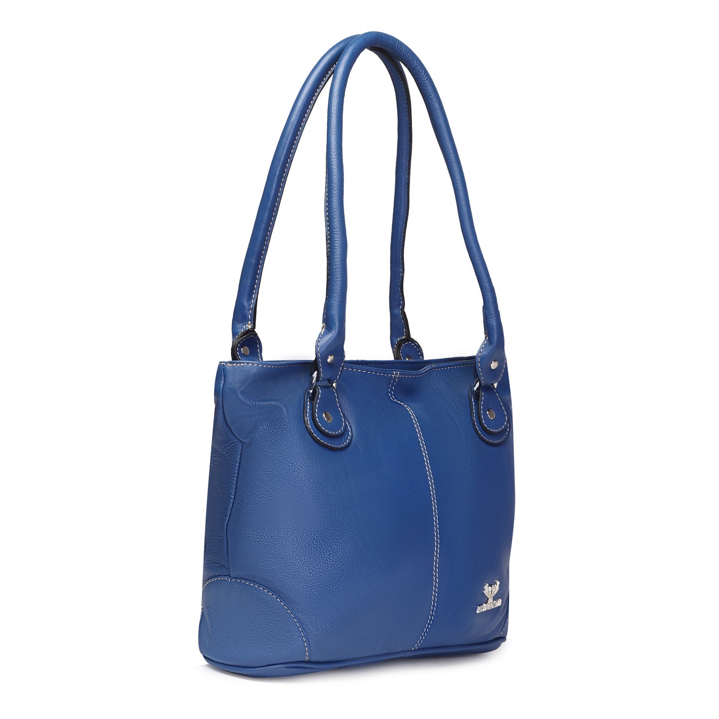 Syraah Blue Full-Grain Leather Shoulder Tote Bag