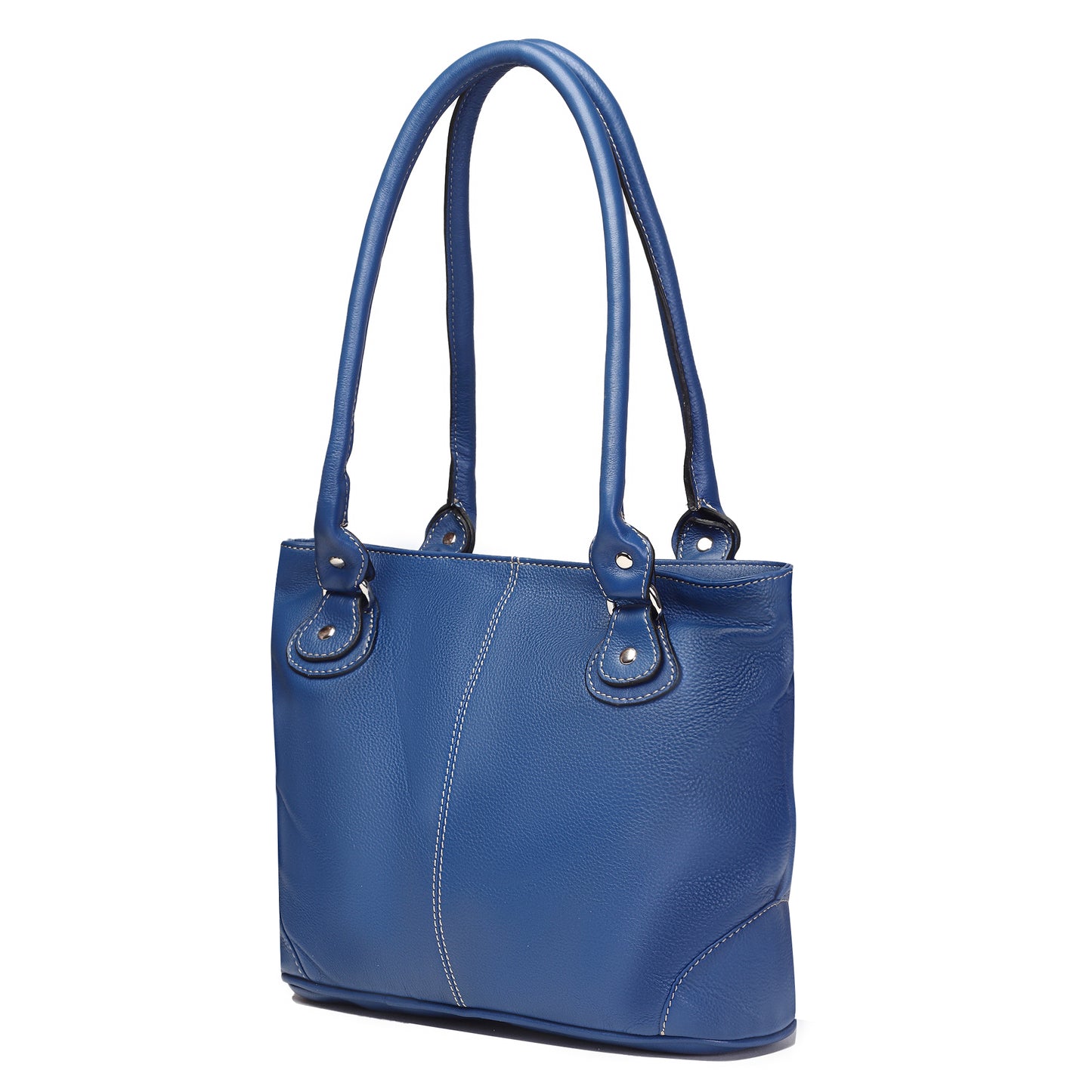 Syraah Blue Full-Grain Leather Shoulder Tote Bag