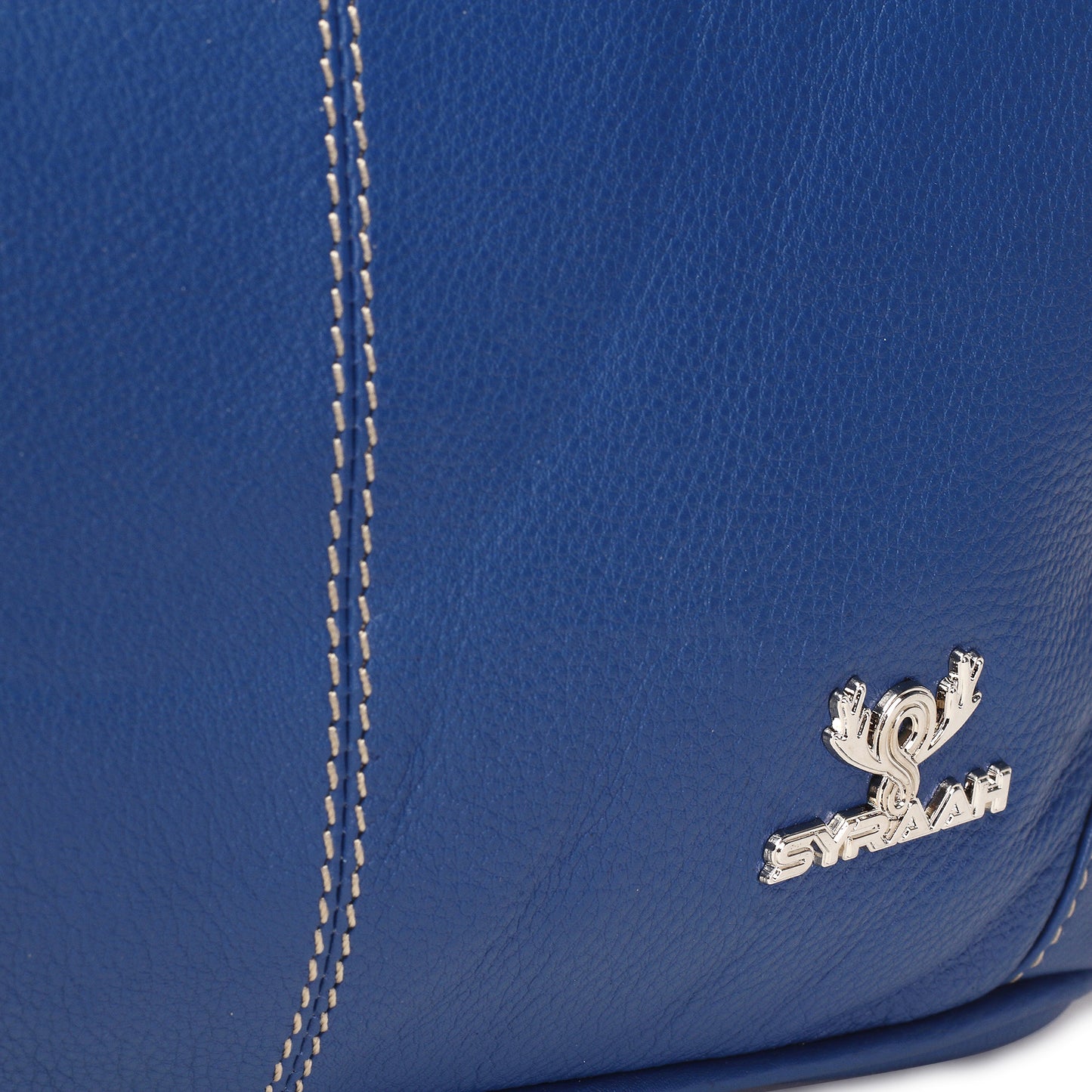 Syraah Blue Full-Grain Leather Shoulder Tote Bag