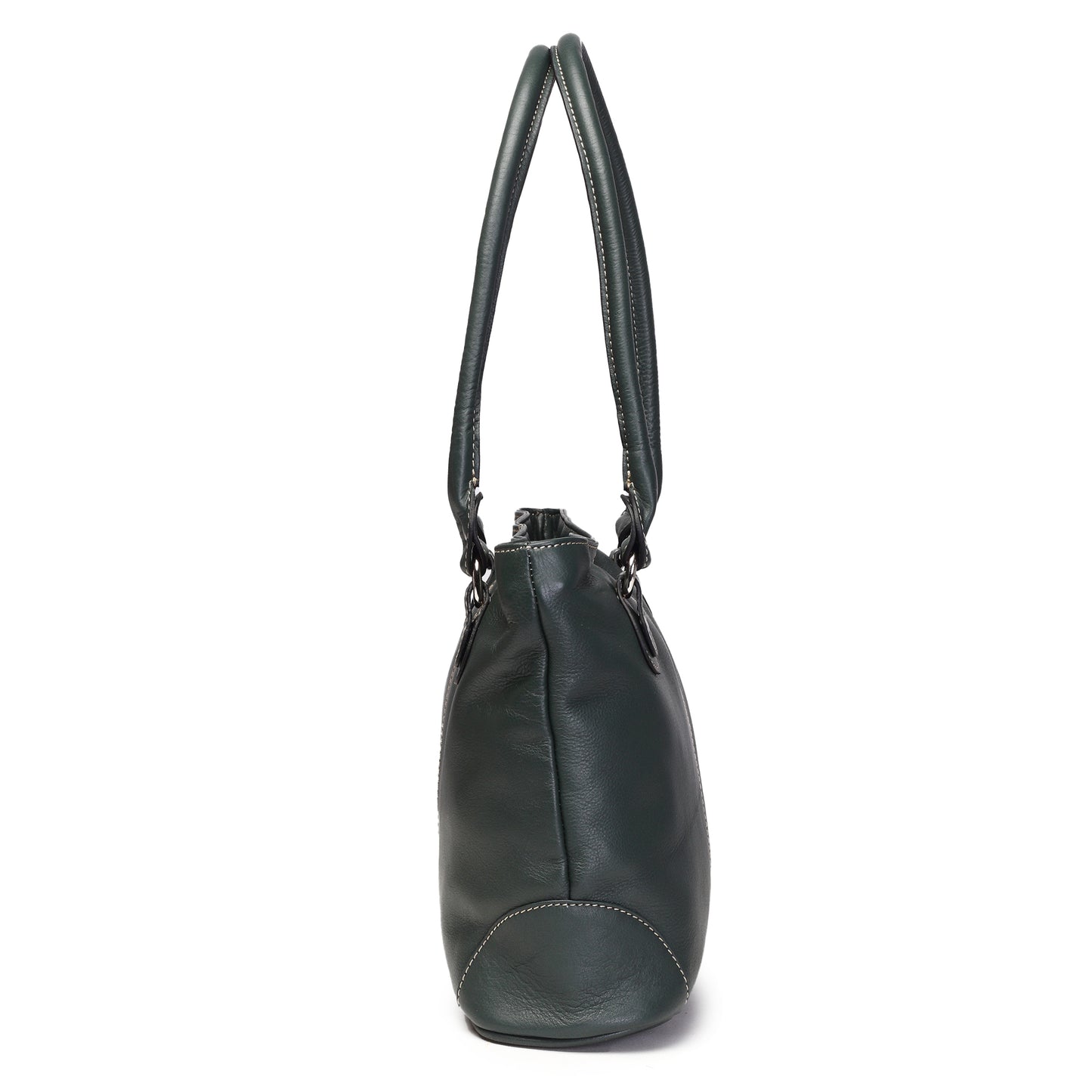 Syraah Bottle Green Full-Grain Leather Shoulder Tote Bag