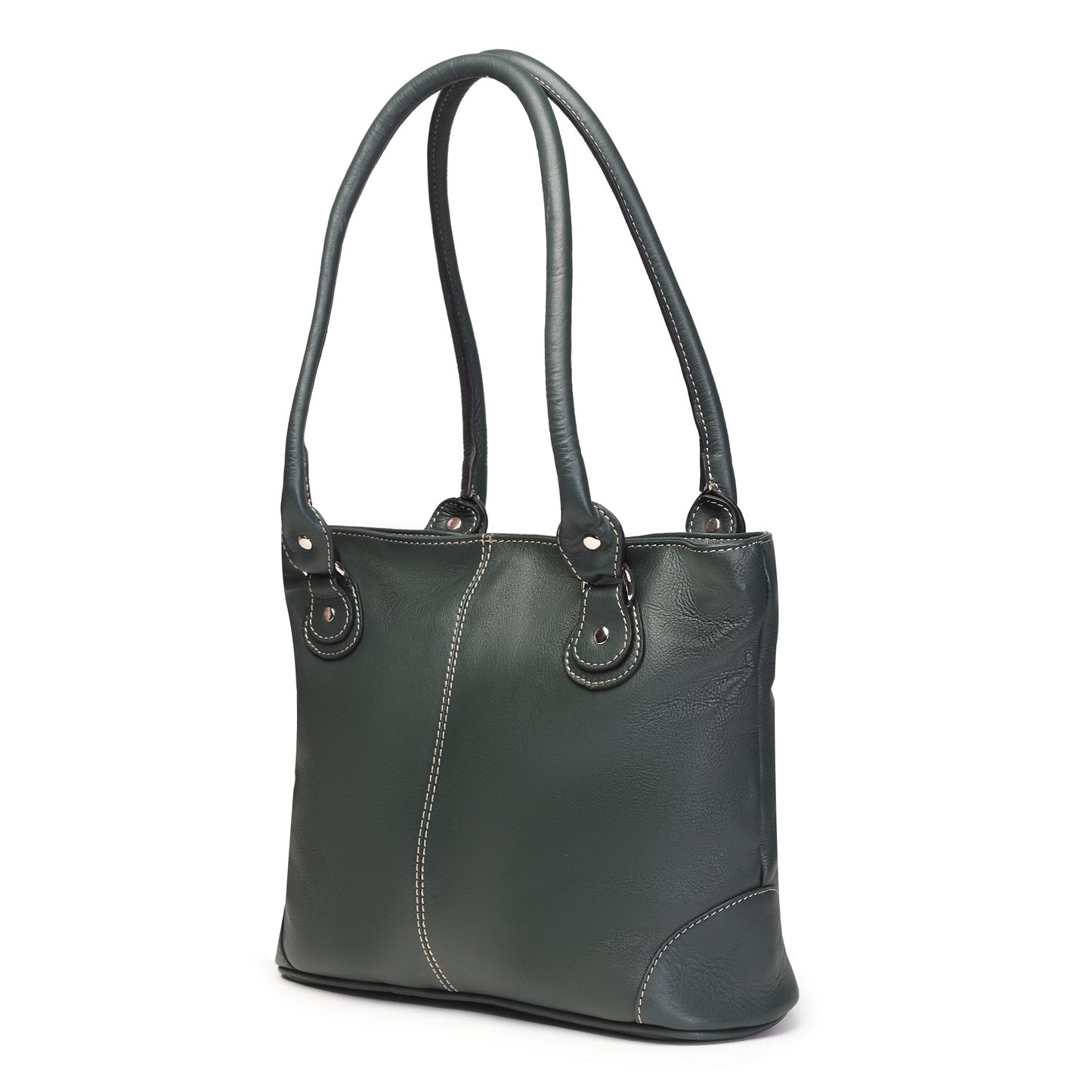 Syraah Bottle Green Full-Grain Leather Shoulder Tote Bag