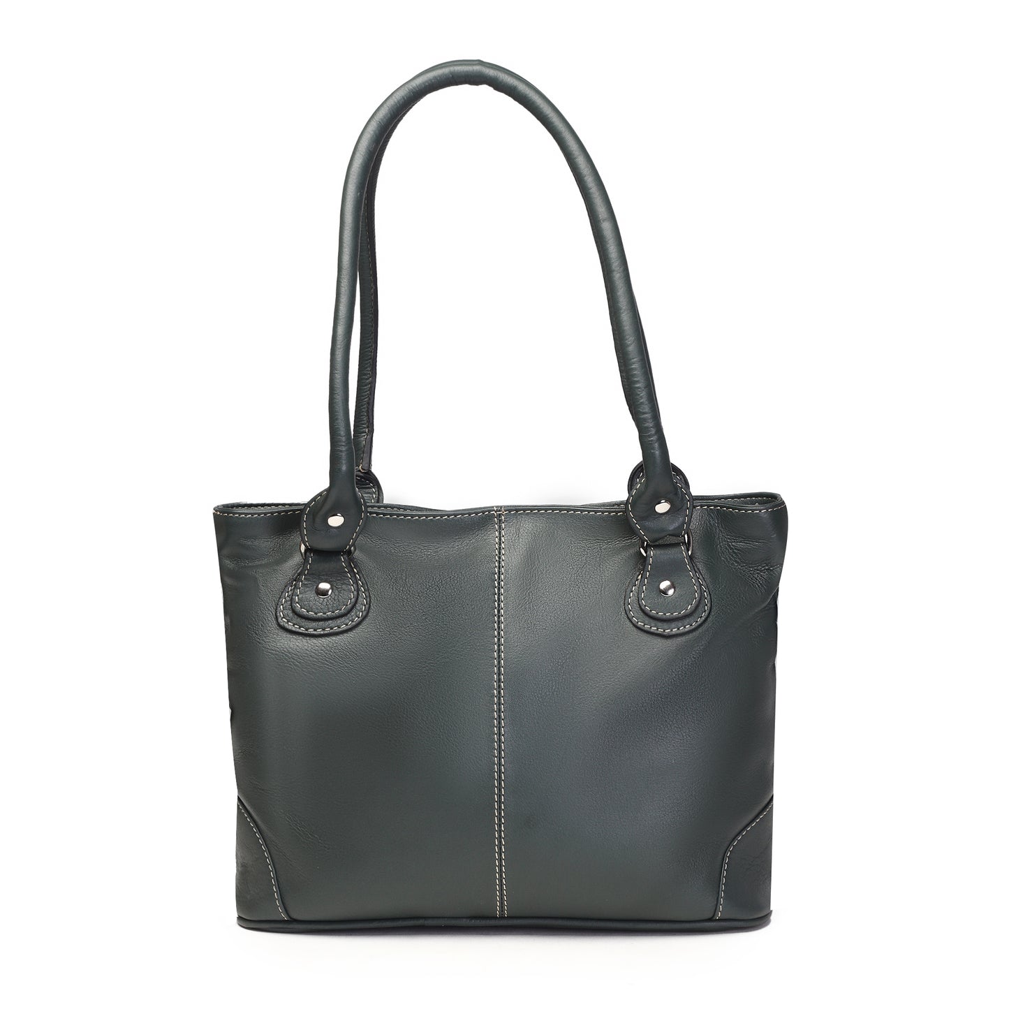 Syraah Bottle Green Full-Grain Leather Shoulder Tote Bag