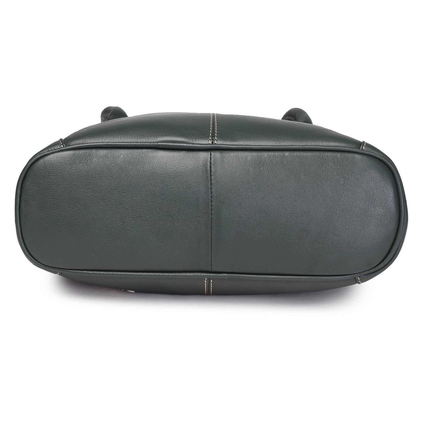 Syraah Bottle Green Full-Grain Leather Shoulder Tote Bag
